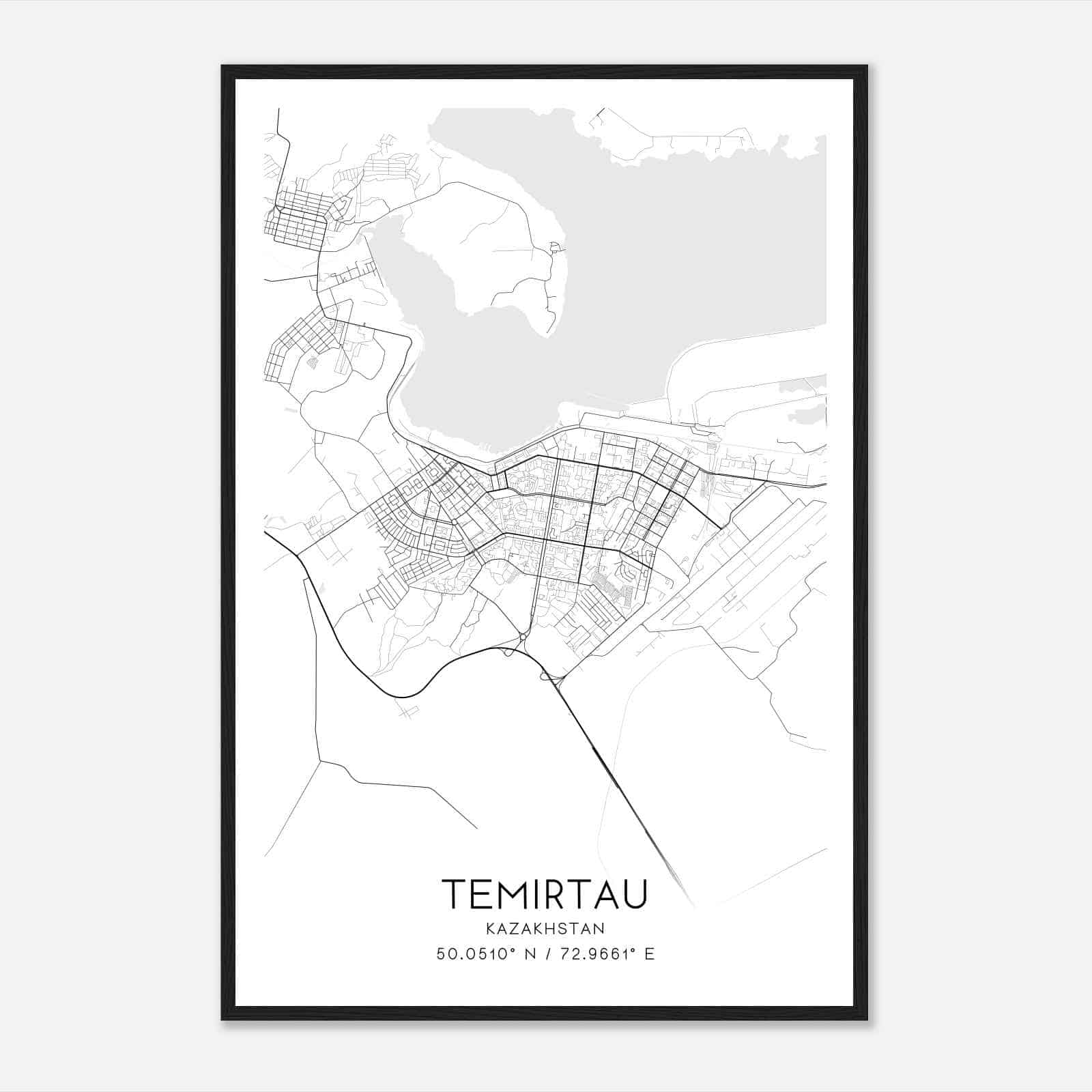 Temirtau Kazakhstan Map Poster, Temirtau City Road Wall Art Print