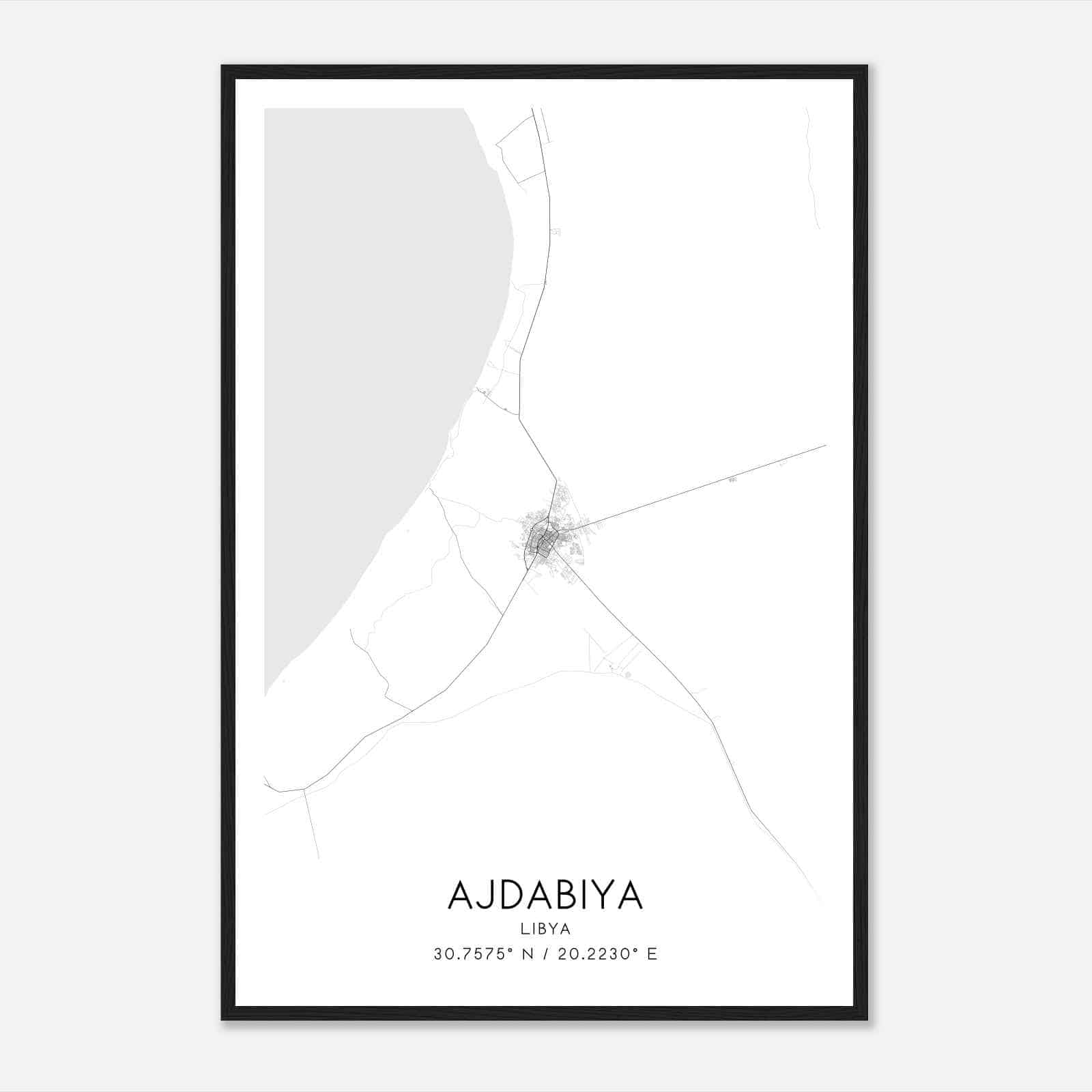 Ajdabiya Libya Map Poster, Ajdabiya City Road Wall Art Print