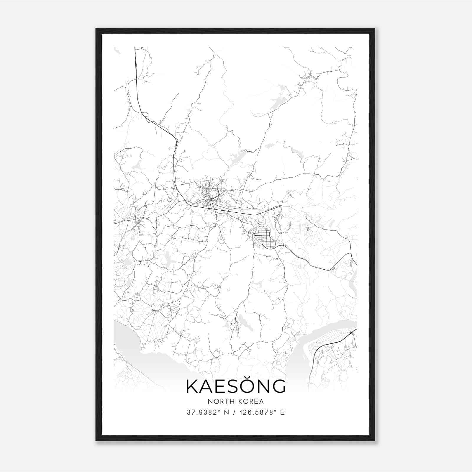Kaesong North Korea Map Poster, Kaesong City Road Wall Art Print