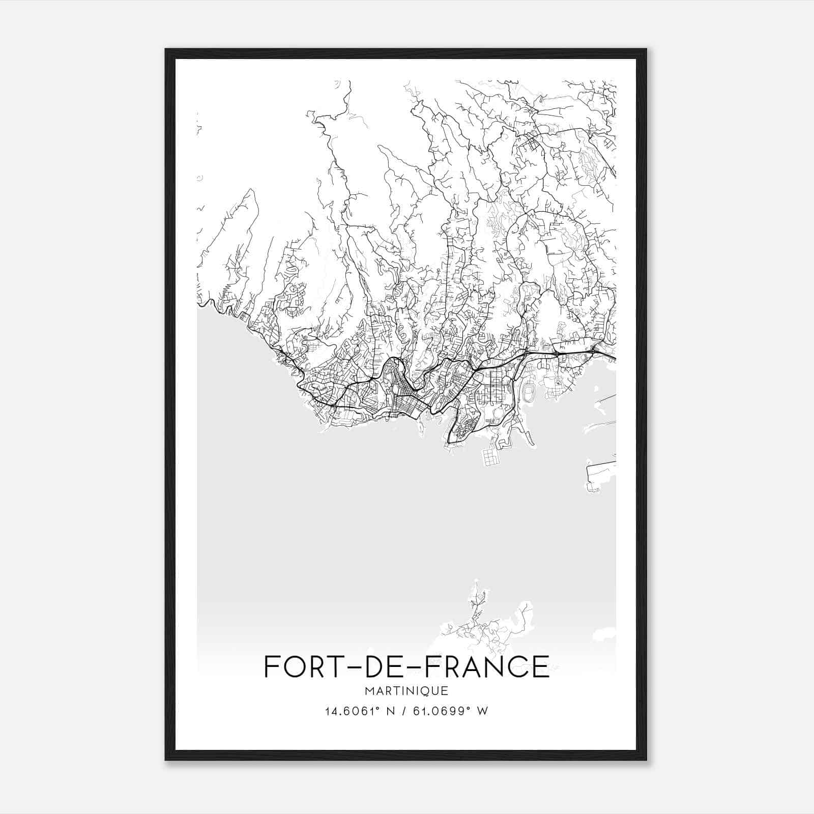 FortdeFrance Martinique Map Poster, FortdeFrance City Road Wall Art Print