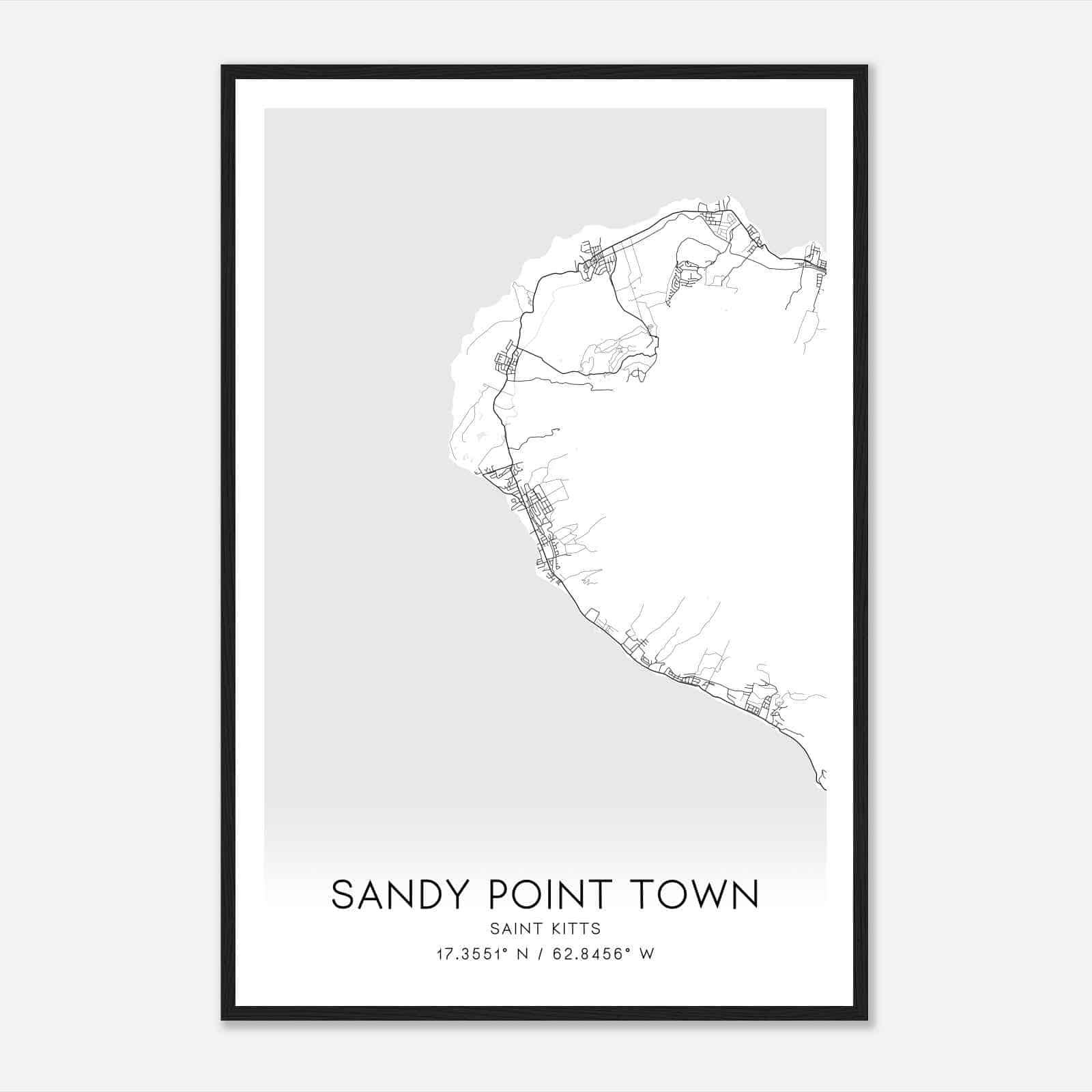 Sandy Point Town Saint Kitts Map Poster, Sandy Point Town City Road Wall Art Print