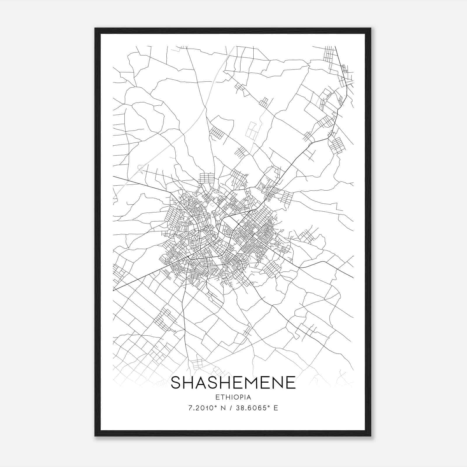 Shashemene Ethiopia Map Poster, Shashemene City Road Wall Art Print