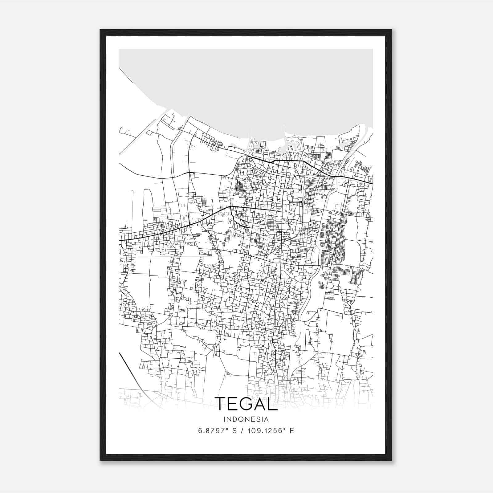 Tegal Indonesia Map Poster, Tegal City Road Wall Art Print