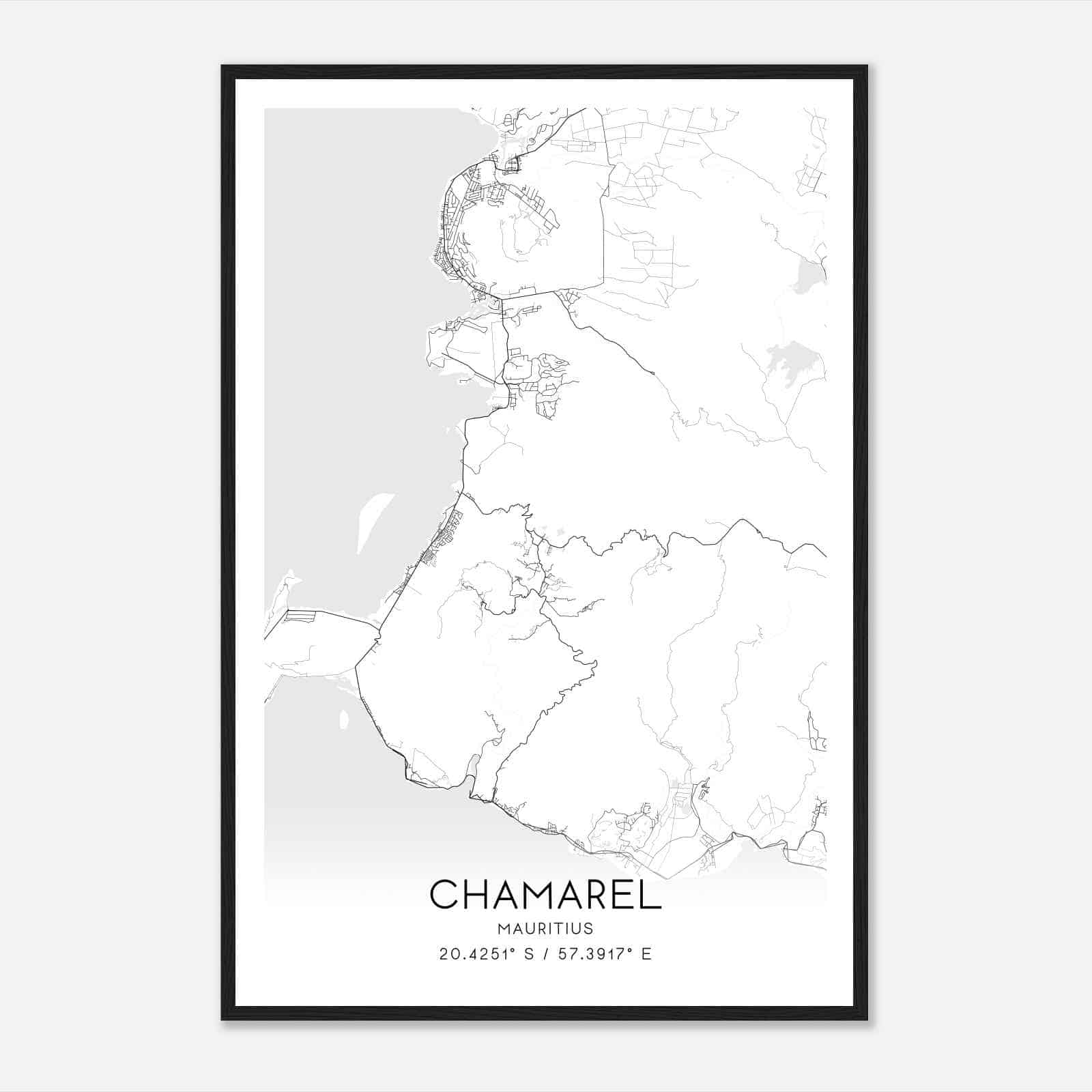 Chamarel Mauritius Map Poster, Chamarel City Road Wall Art Print