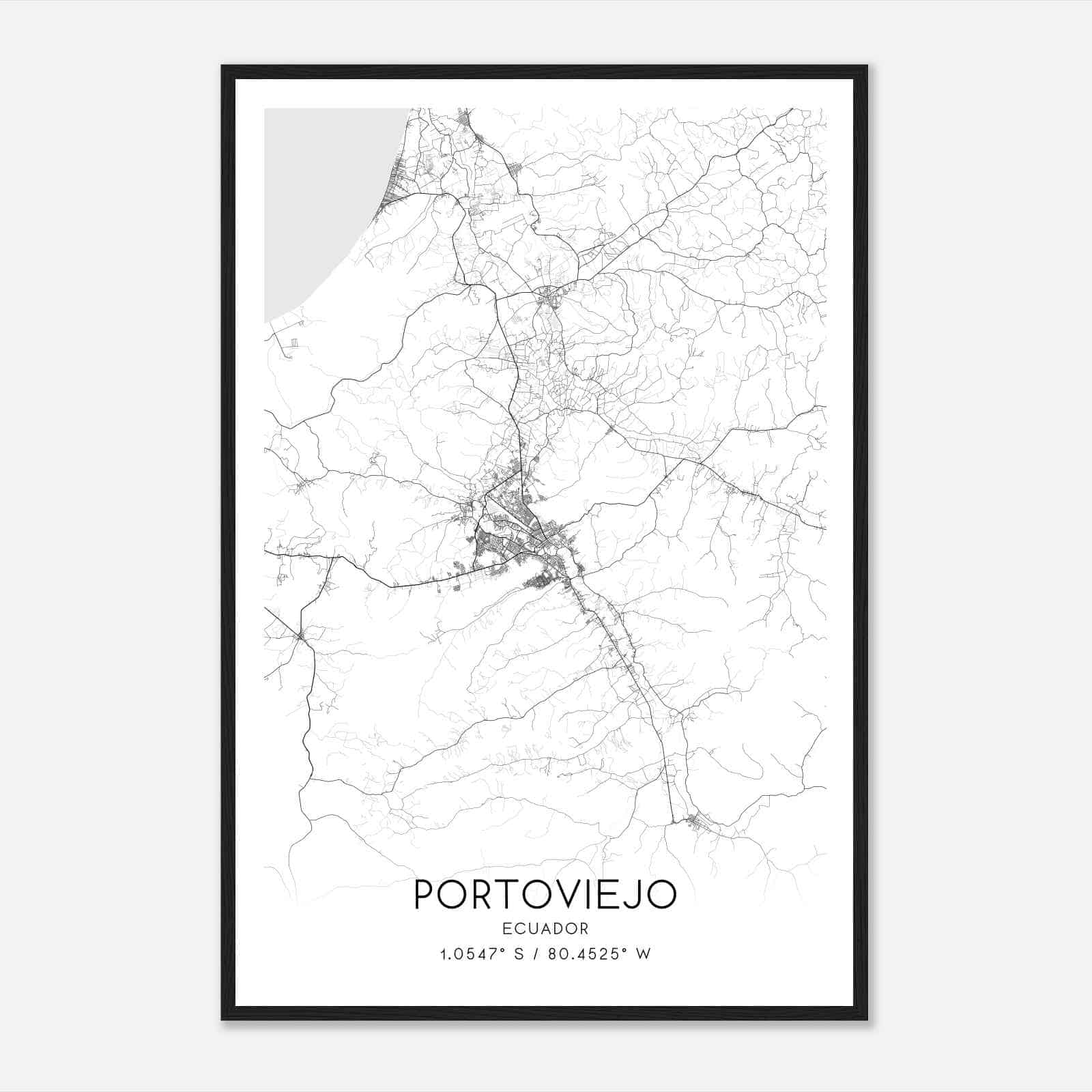 Portoviejo Ecuador Map Poster, Portoviejo City Road Wall Art Print