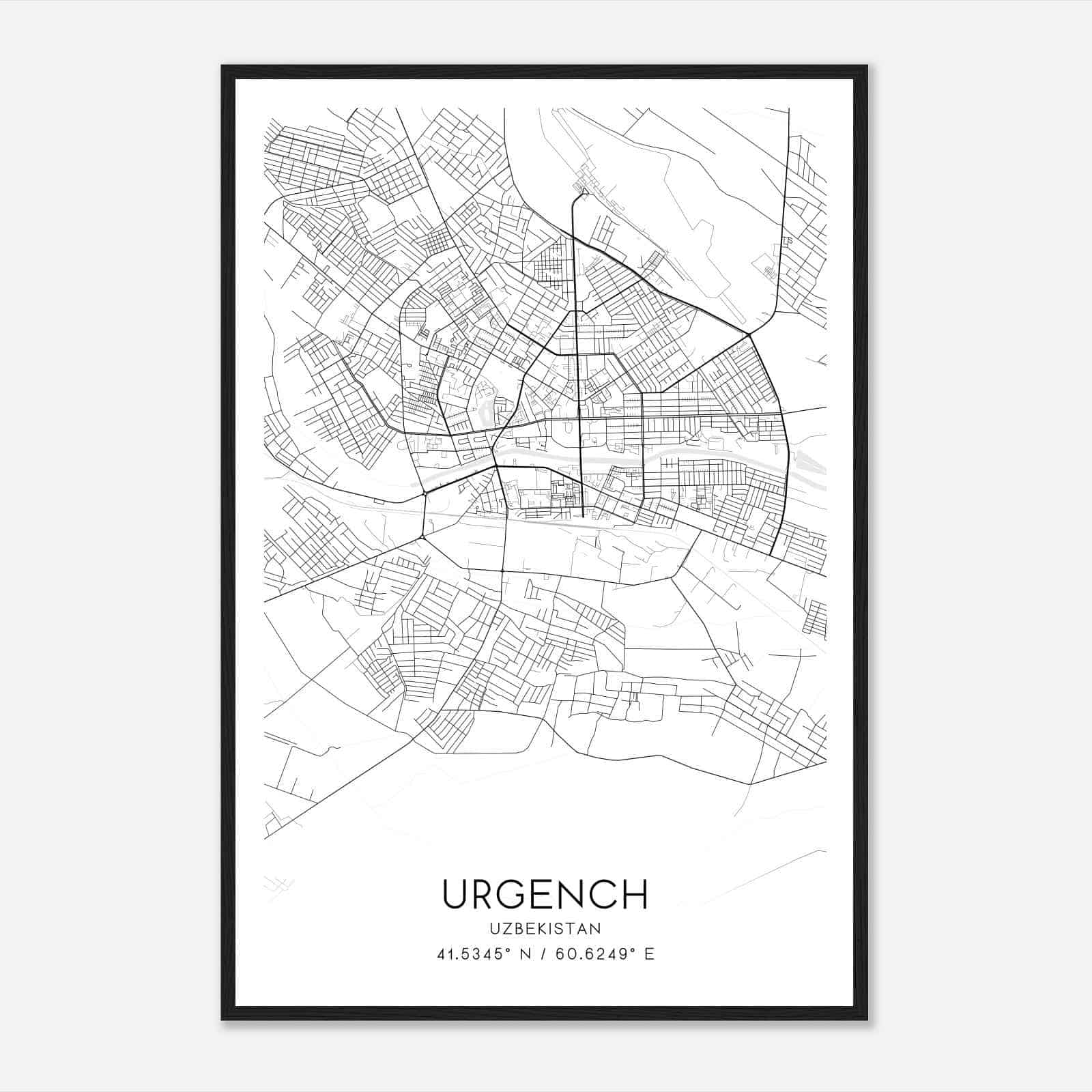 Urgench Uzbekistan Map Poster, Urgench City Road Wall Art Print