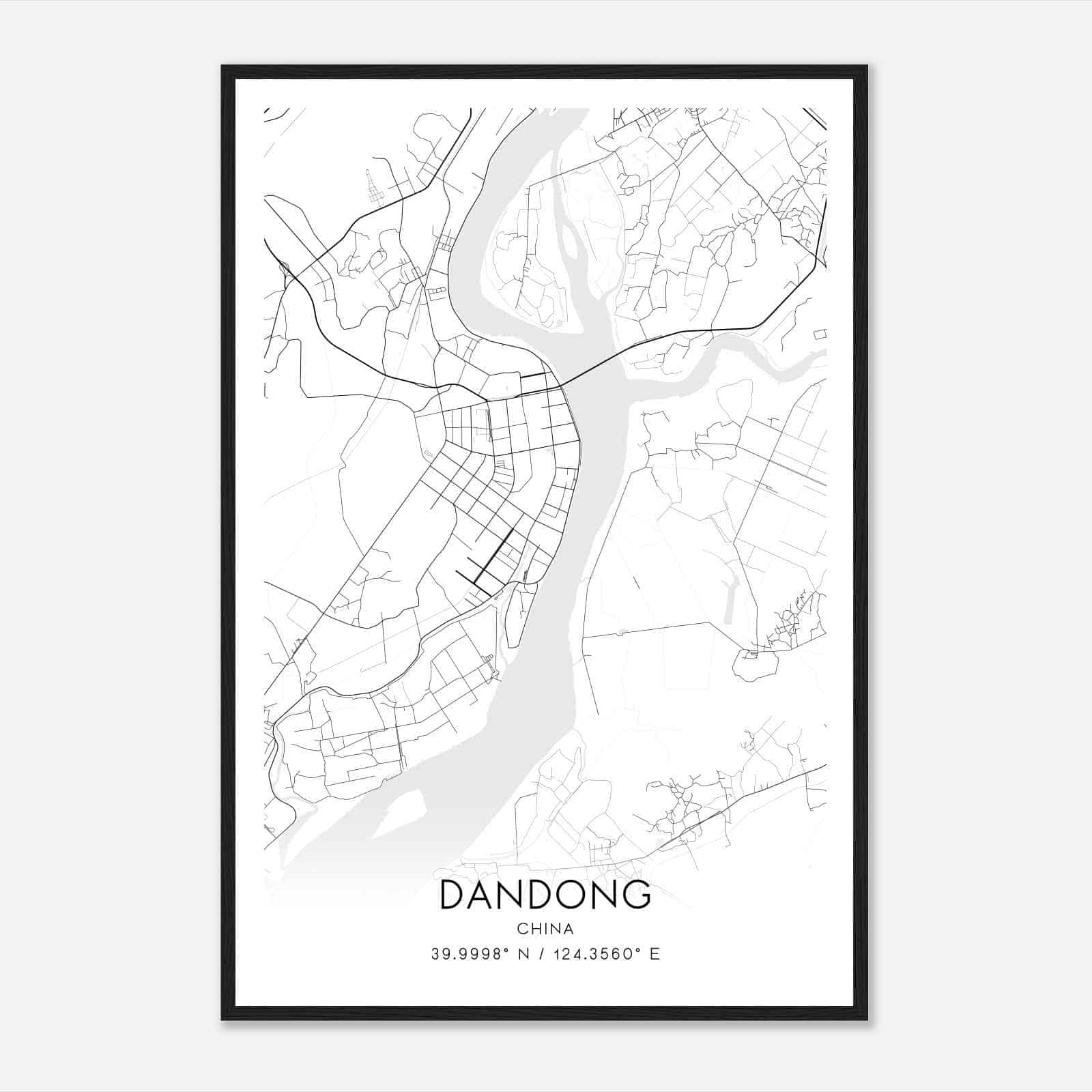 Dandong China Map Poster, Dandong City Road Wall Art Print