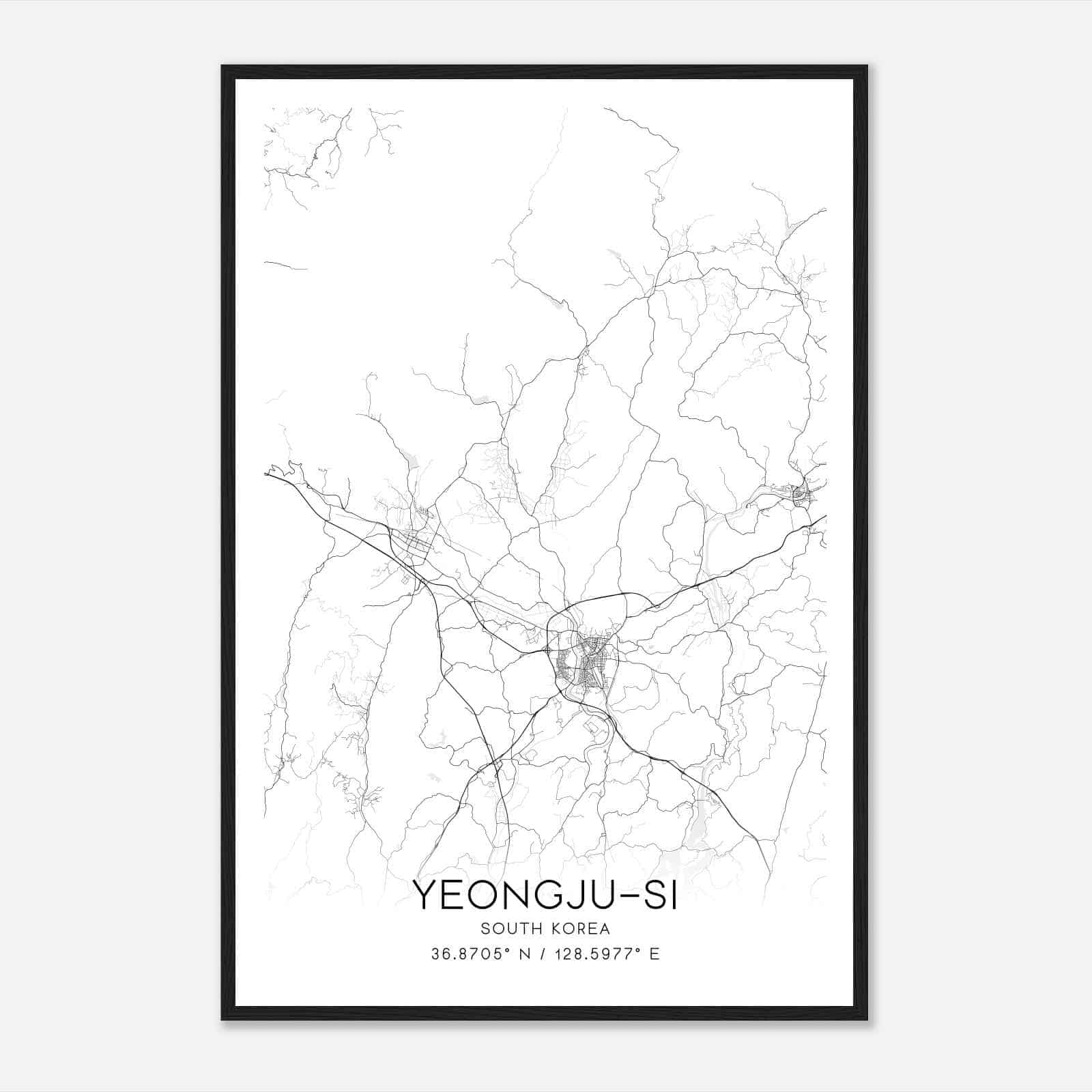 Yeongjusi South Korea Map Poster, Yeongjusi City Road Wall Art Print