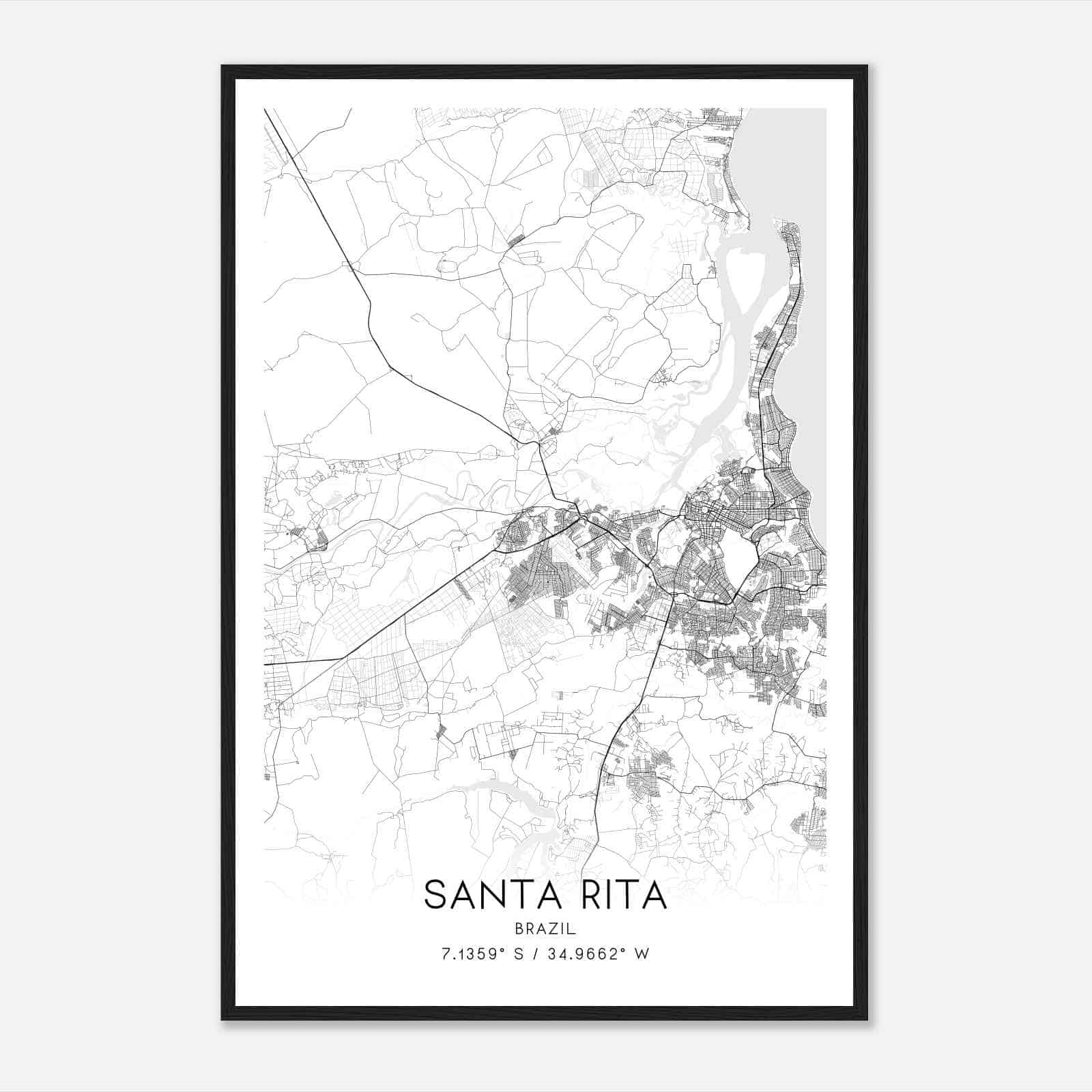 Santa Rita Brazil Map Poster, Santa Rita City Road Wall Art Print