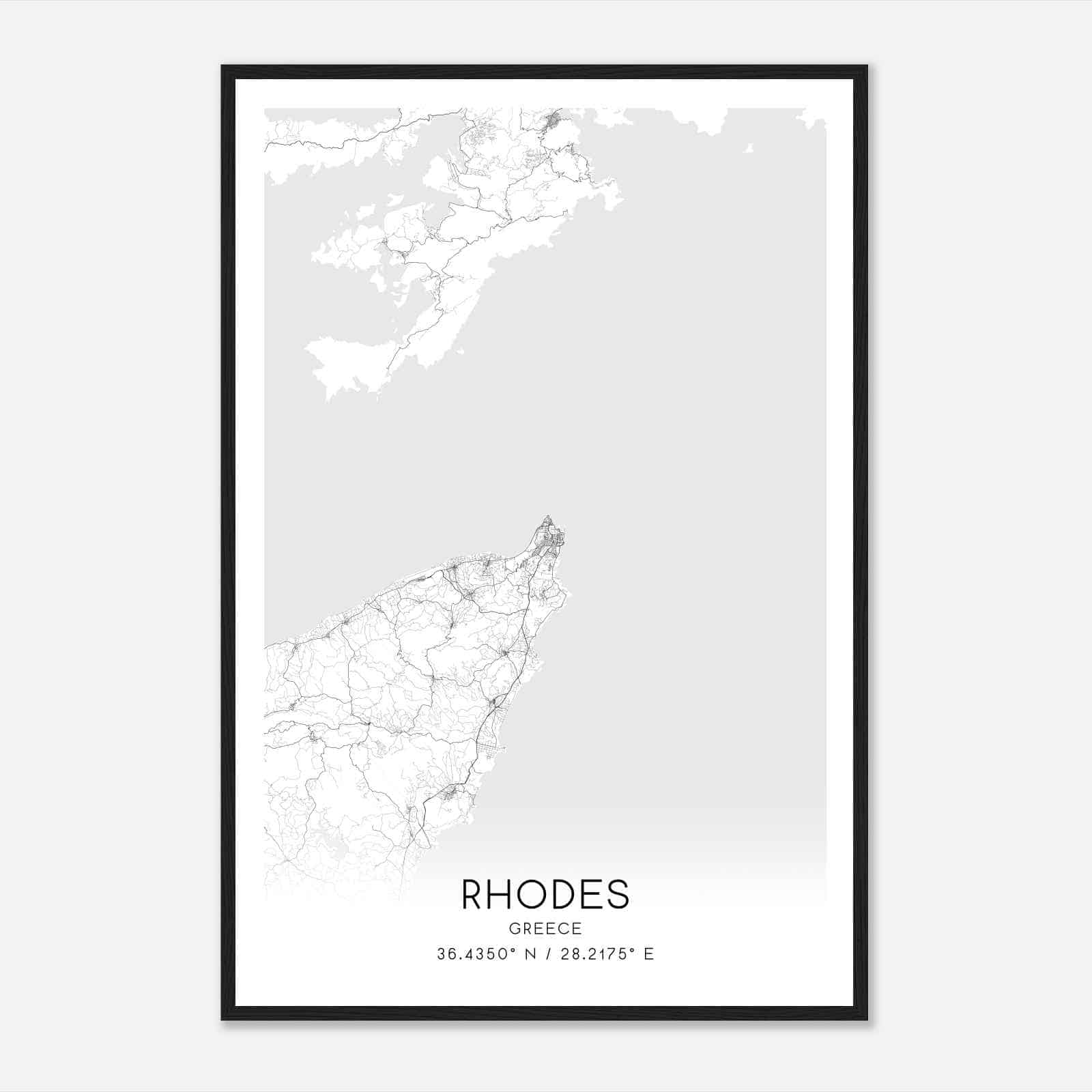 Rhodes Greece Map Poster, Rhodes City Road Wall Art Print