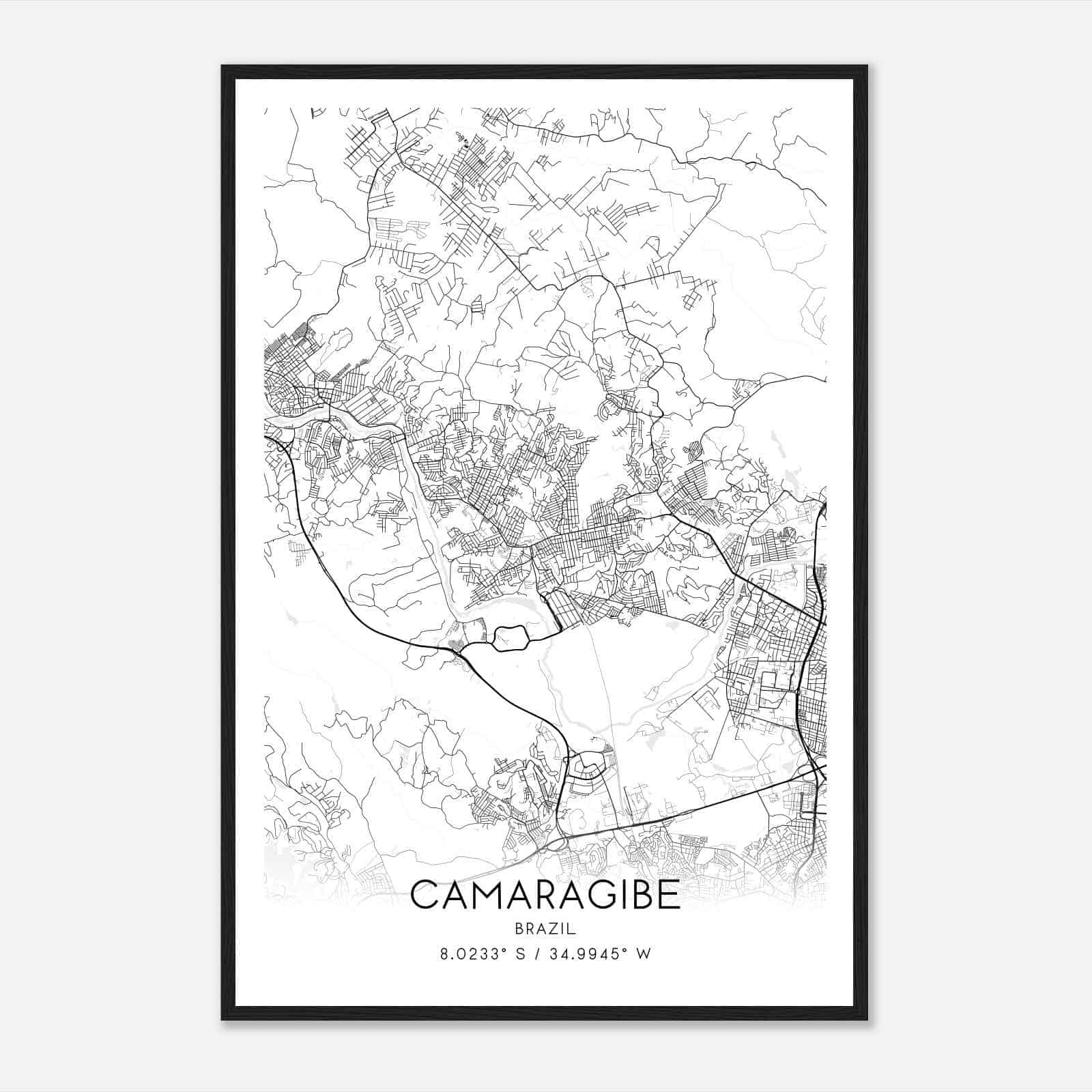 Camaragibe Brazil Map Poster, Camaragibe City Road Wall Art Print