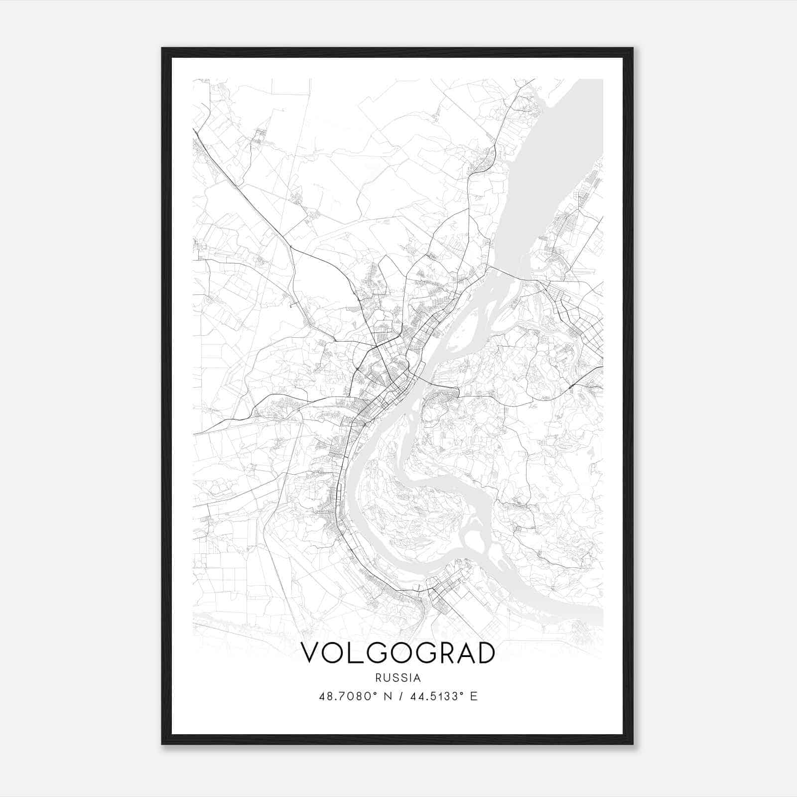 Volgograd Russia Map Poster, Volgograd City Road Wall Art Print