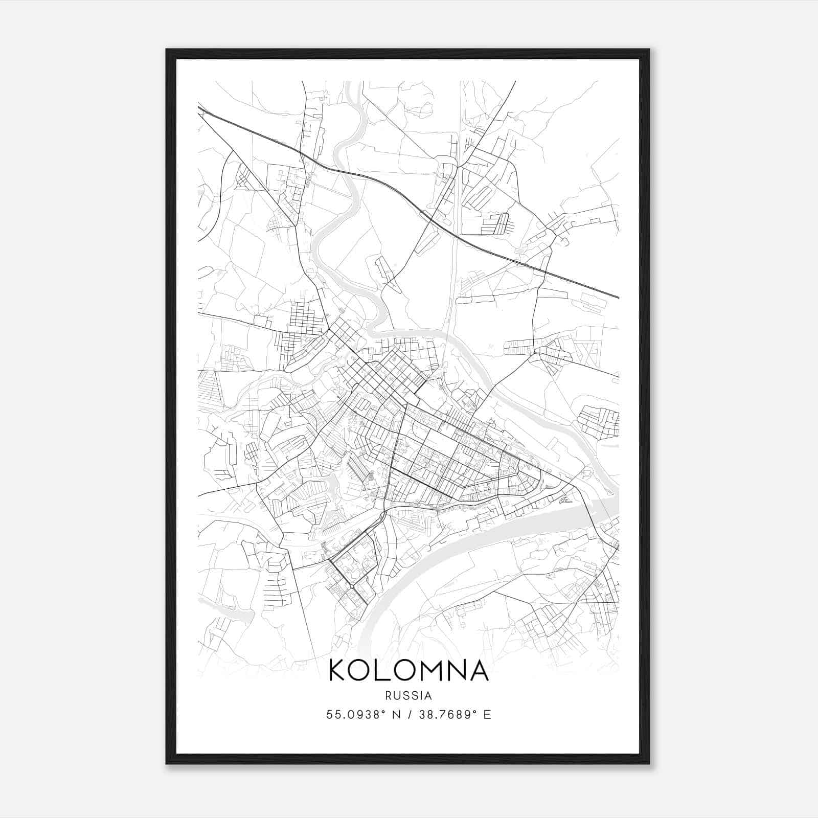 Kolomna Russia Map Poster, Kolomna City Road Wall Art Print