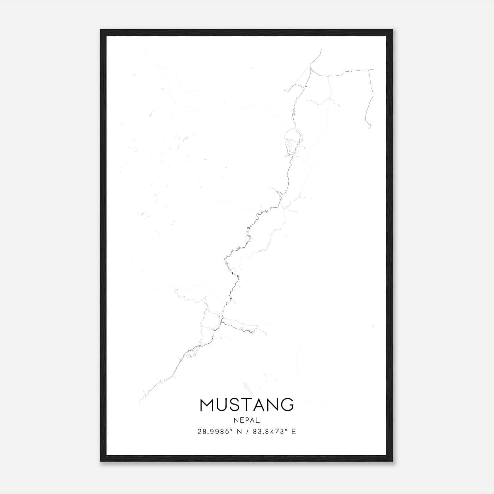 Mustang Nepal Map Poster, Mustang City Road Wall Art Print