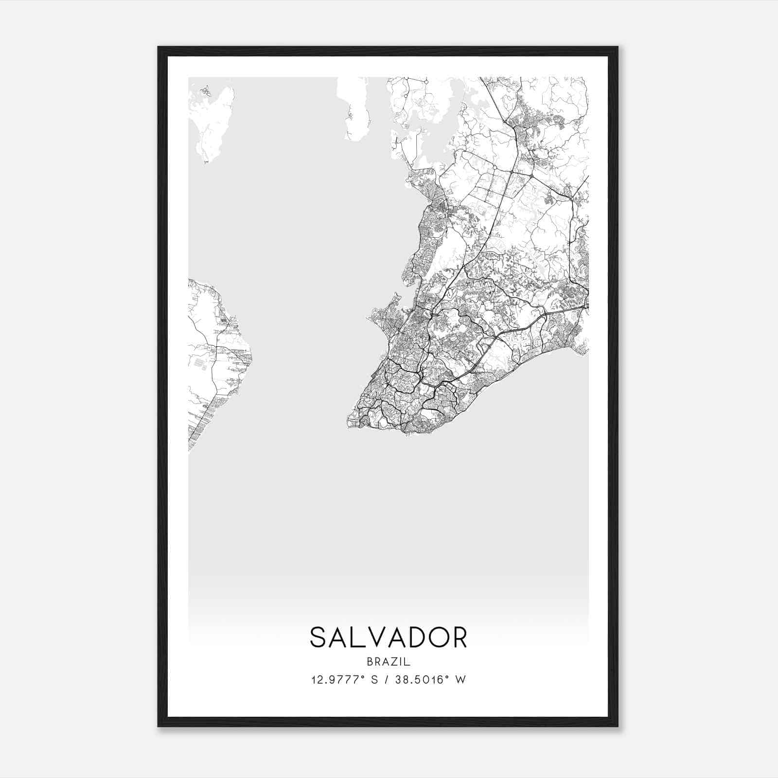 Salvador Brazil Map Poster, Salvador City Road Wall Art Print