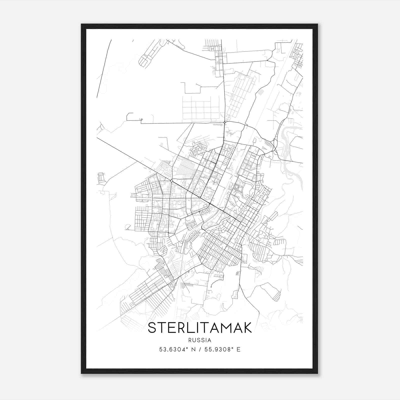 Sterlitamak Russia Map Poster, Sterlitamak City Road Wall Art Print