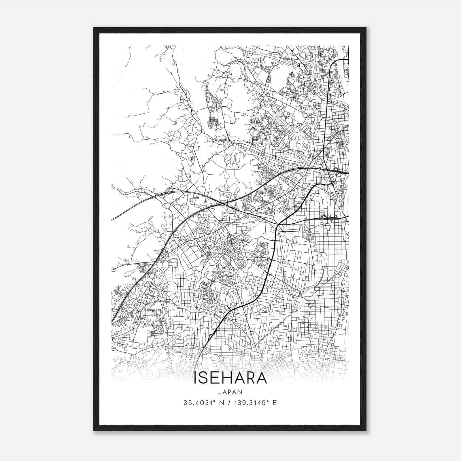 Isehara Japan Map Poster, Isehara City Road Wall Art Print