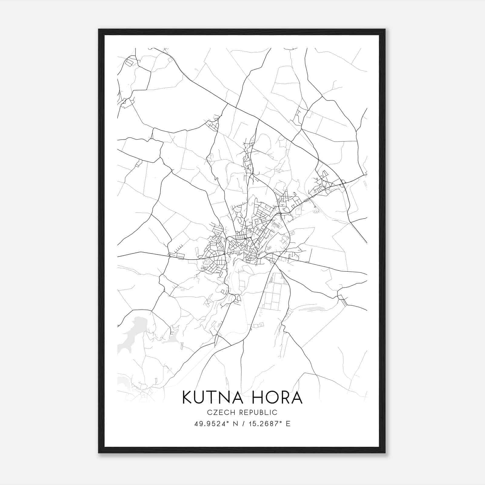 Kutna Hora Czech Republic Map Poster, Kutna Hora City Road Wall Art Print