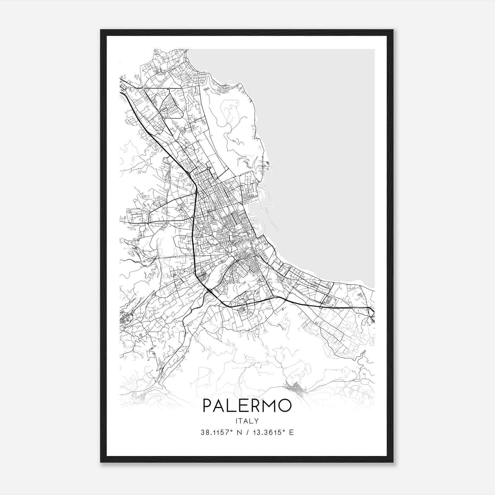 Palermo Italy Map Poster, Palermo City Road Wall Art Print