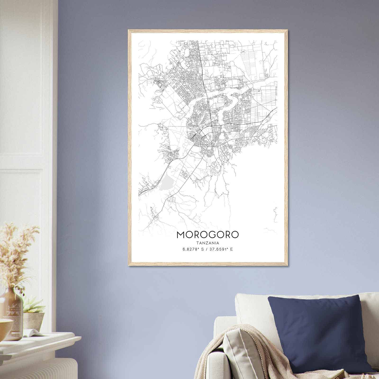 Morogoro Tanzania Map Poster, Morogoro City Road Wall Art Print