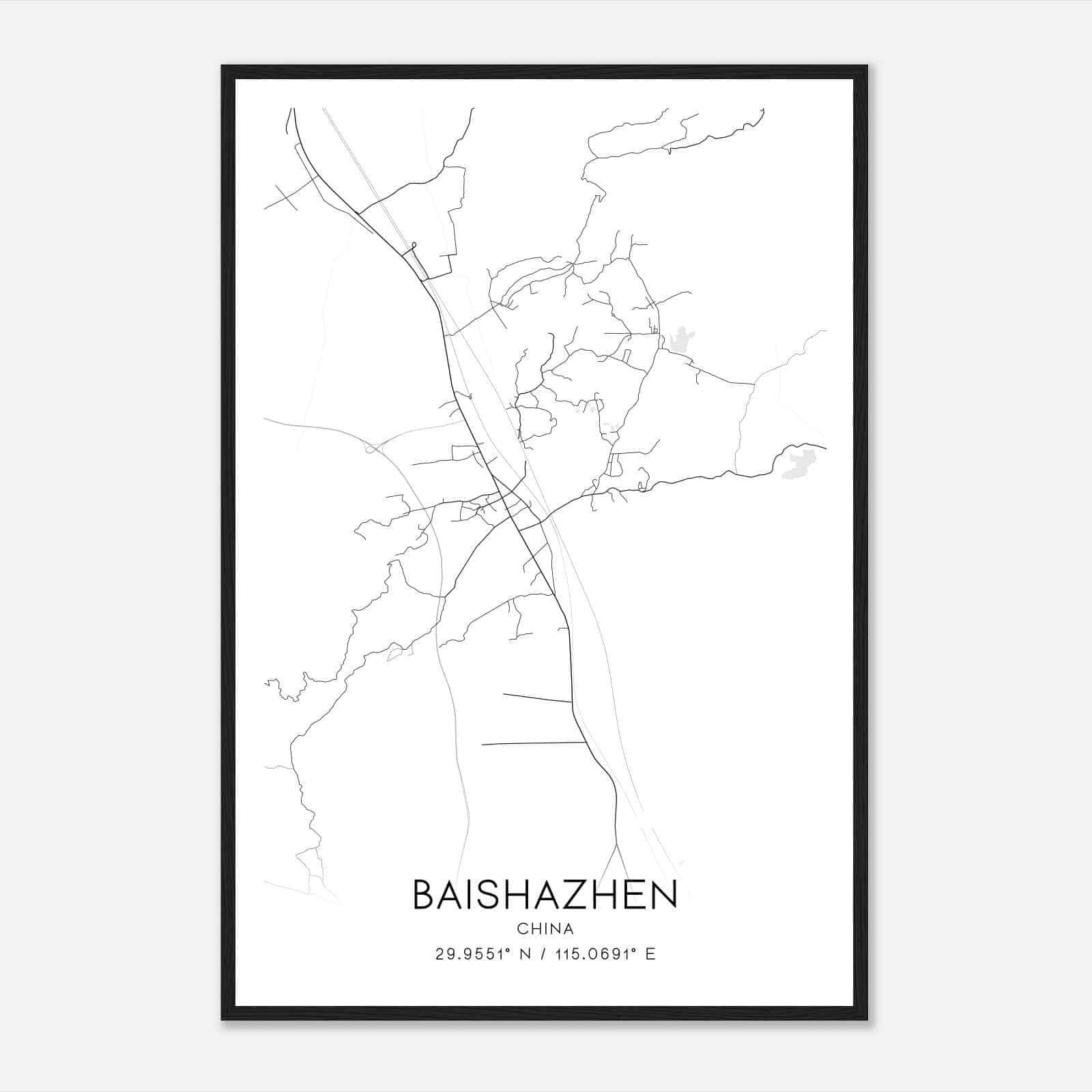 Baishazhen China Map Poster, Baishazhen City Road Wall Art Print