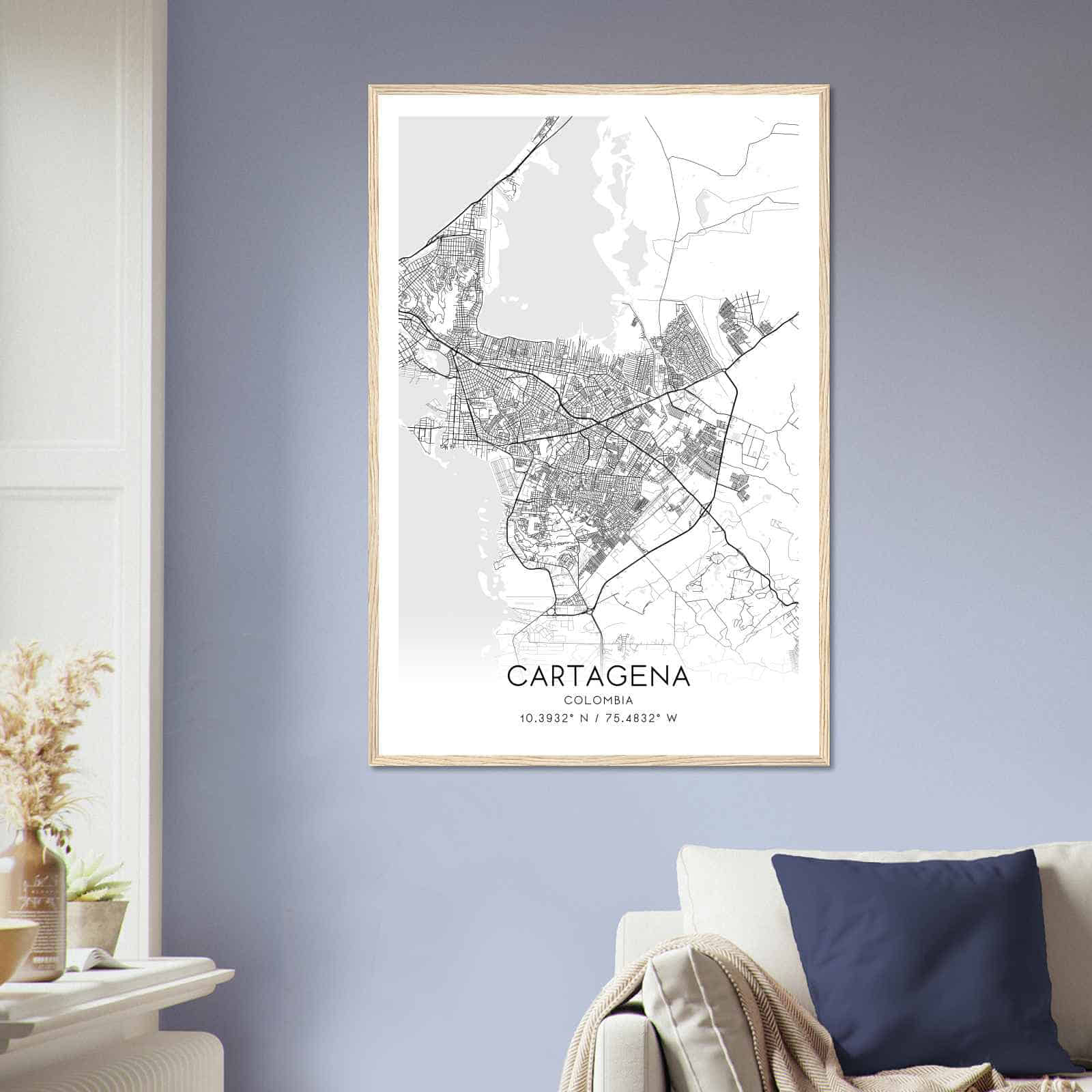 Cartagena Colombia Map Poster, Cartagena City Road Wall Art Print