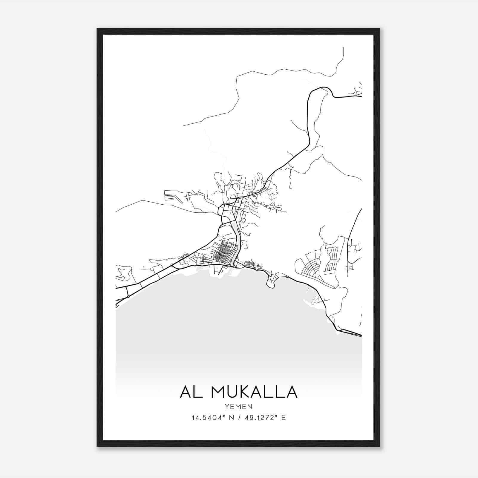 Al Mukalla Yemen Map Poster, Al Mukalla City Road Wall Art Print
