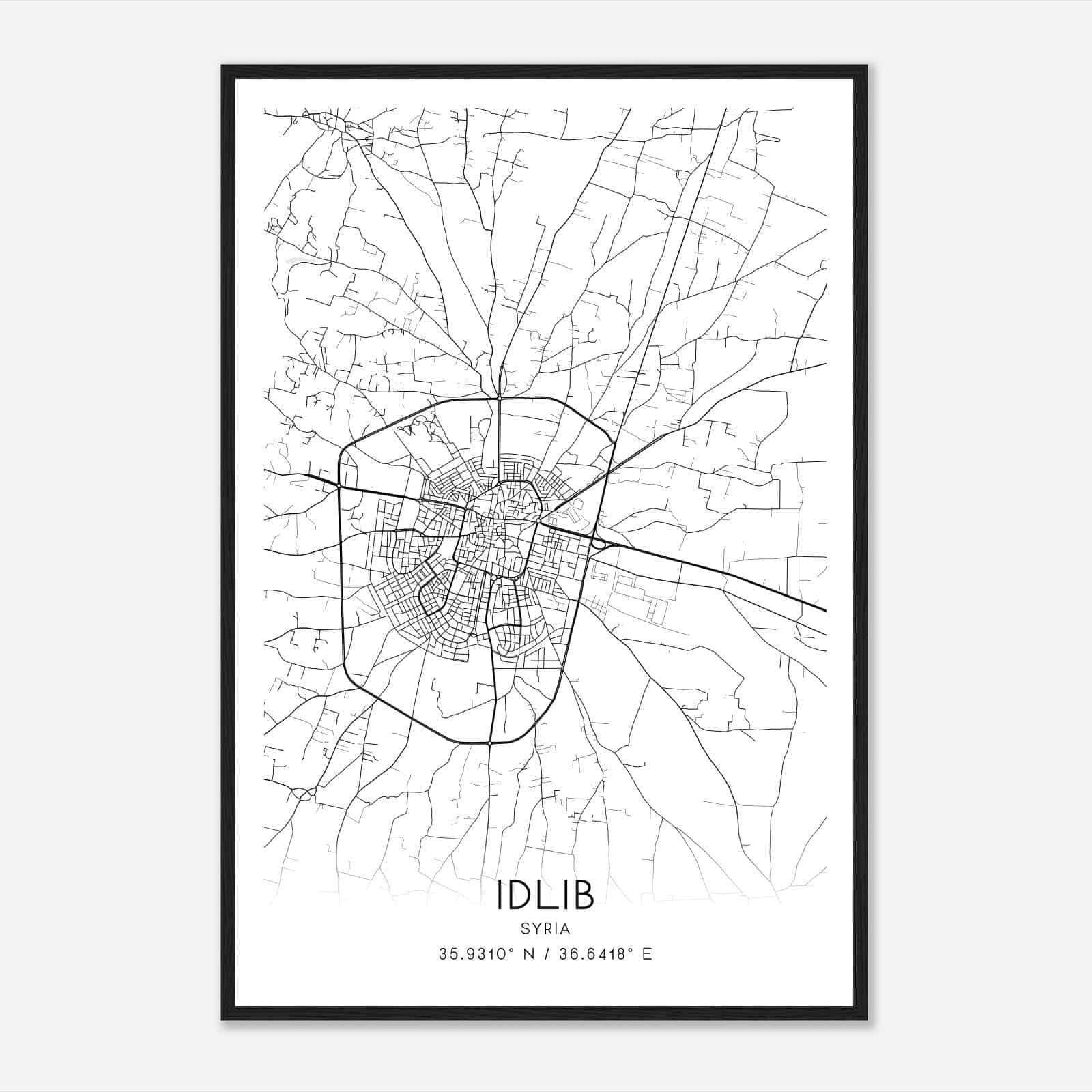 Idlib Syria Map Poster, Idlib City Road Wall Art Print