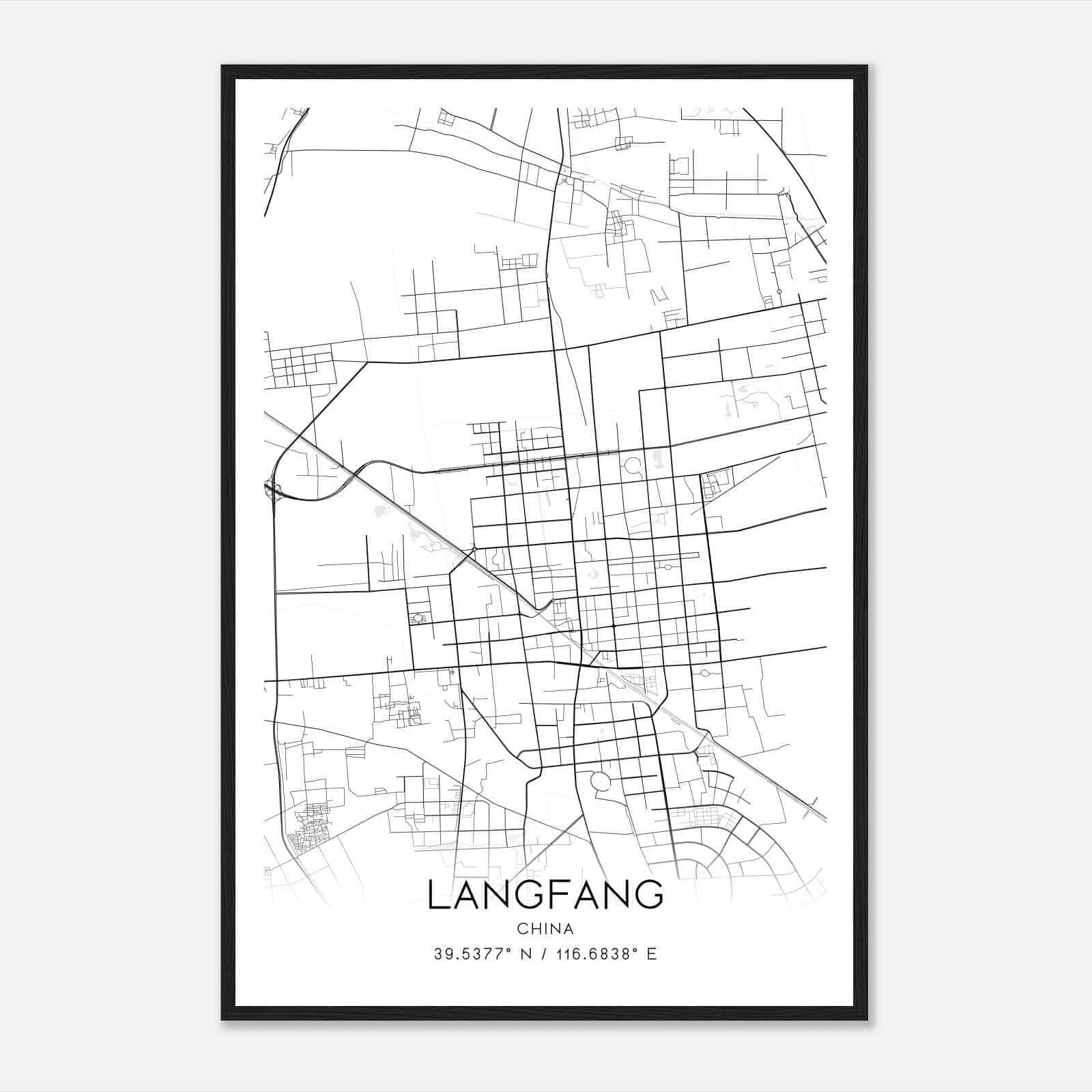 Langfang China Map Poster, Langfang City Road Wall Art Print