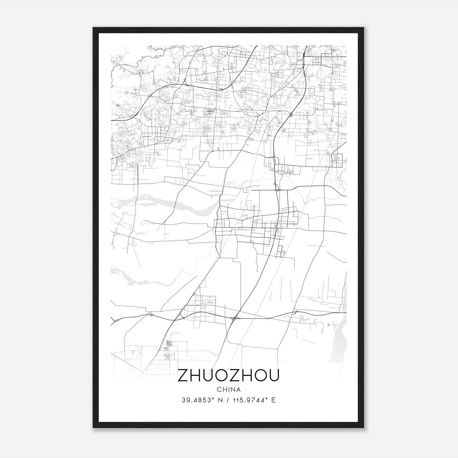 Zhuozhou China Map Poster, Zhuozhou City Road Wall Art Print