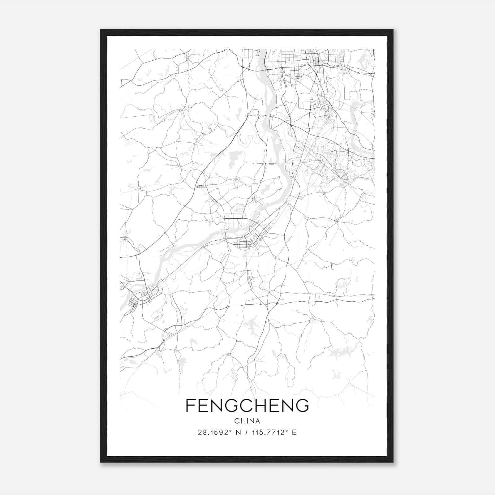 Fengcheng China Map Poster, Fengcheng City Road Wall Art Print