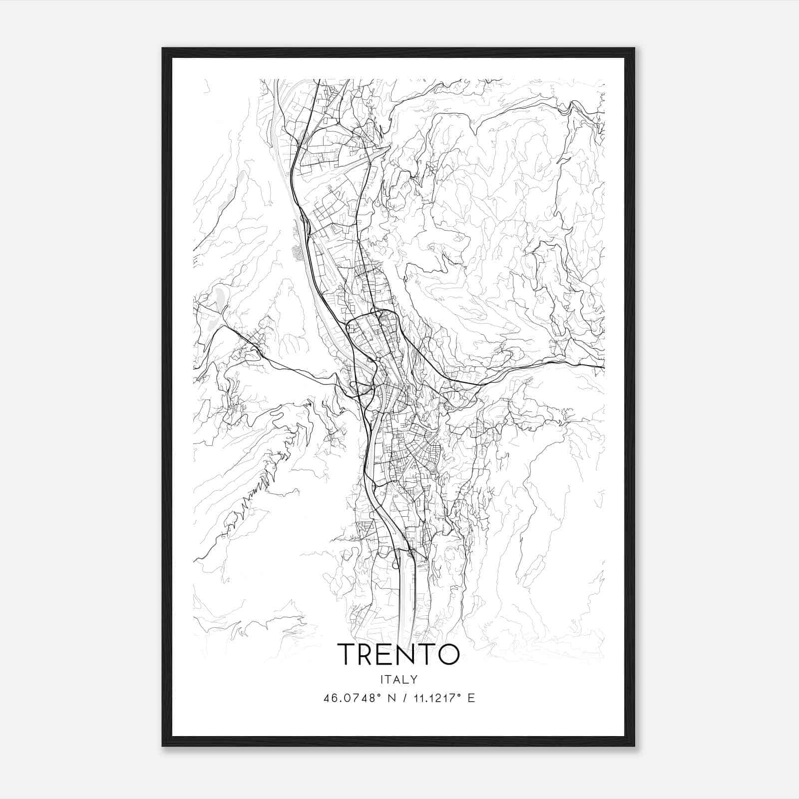 Trento Italy Map Poster, Trento City Road Wall Art Print