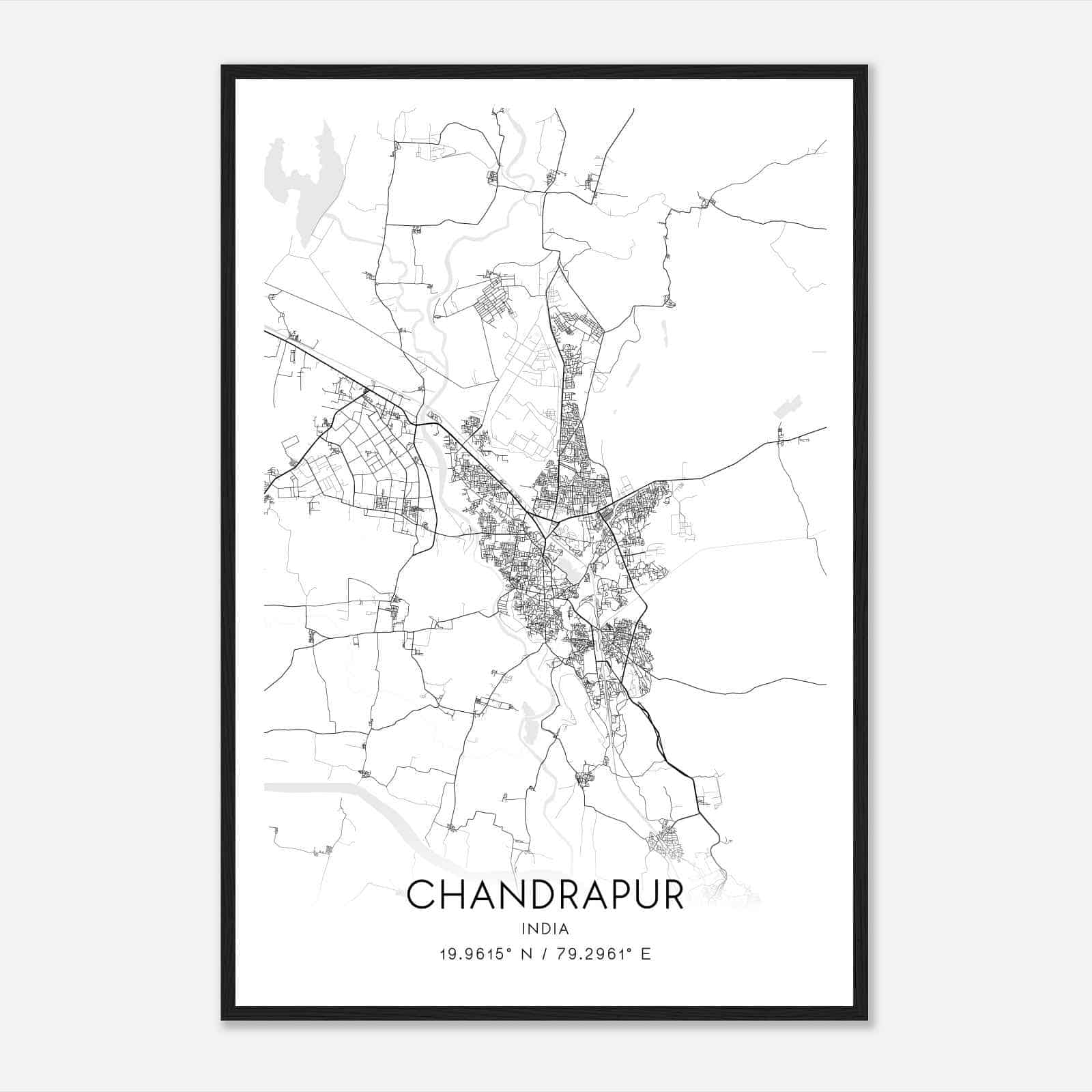 Chandrapur India Map Poster, Chandrapur City Road Wall Art Print