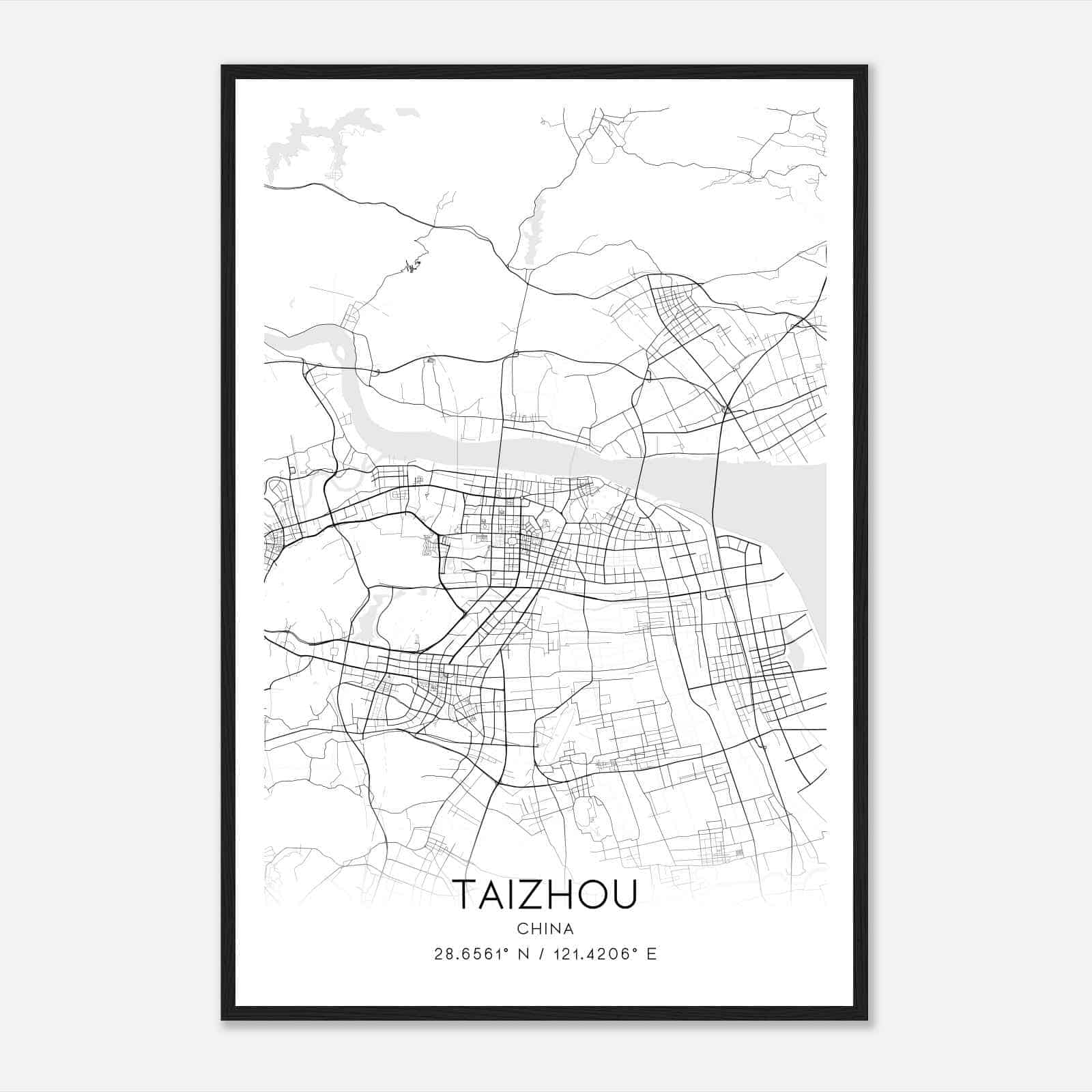Taizhou China Map Poster, Taizhou City Road Wall Art Print
