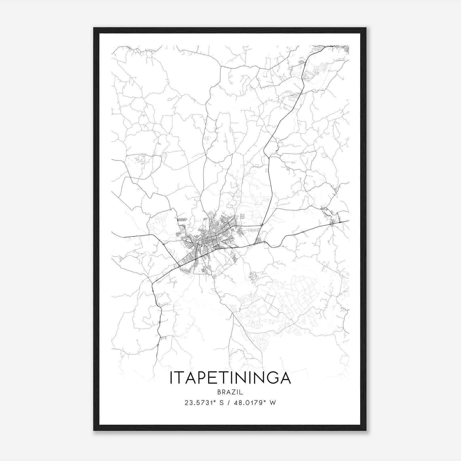 Itapetininga Brazil Map Poster, Itapetininga City Road Wall Art Print