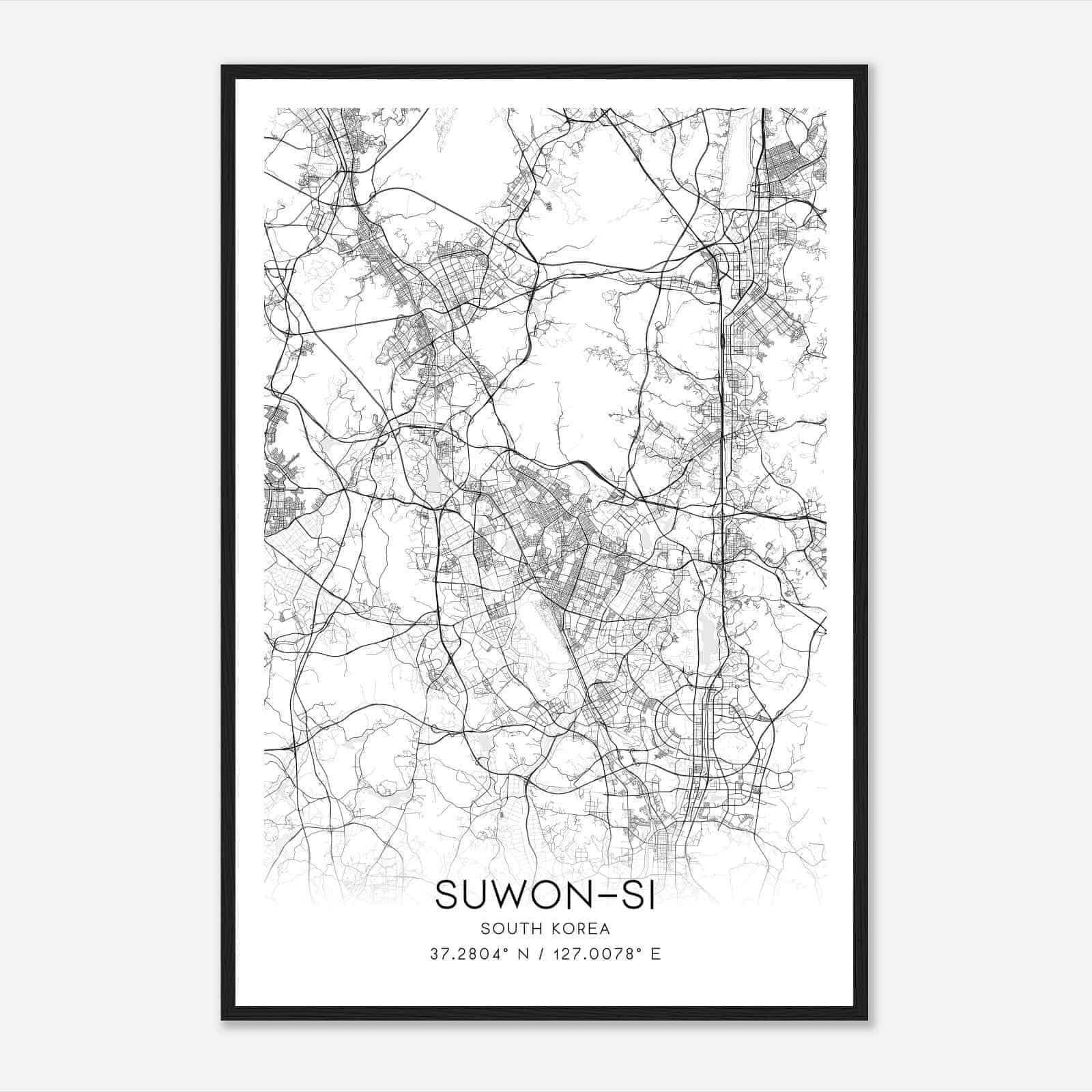 Suwonsi South Korea Map Poster, Suwonsi City Road Wall Art Print