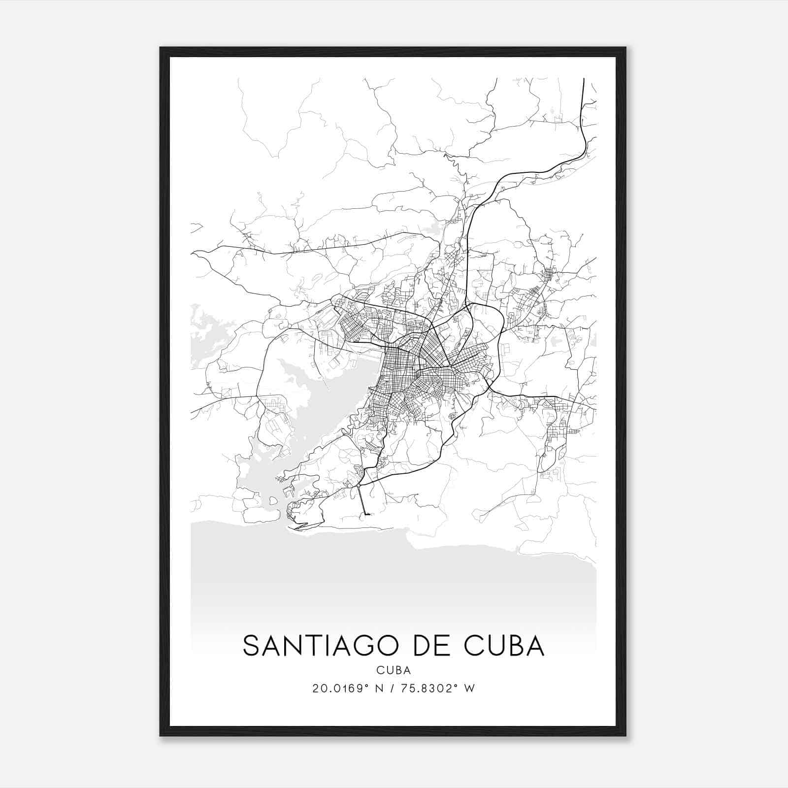 Santiago de Cuba Cuba Map Poster, Santiago de Cuba City Road Wall Art Print