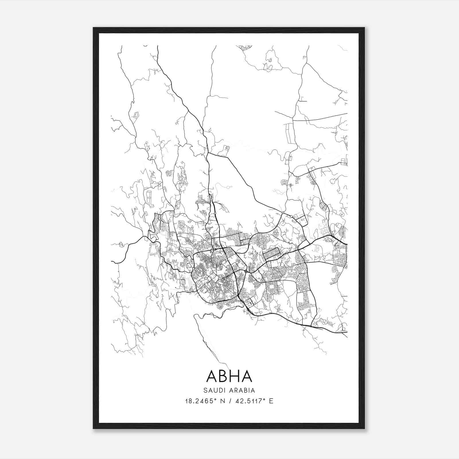 Abha Saudi Arabia Map Poster, Abha City Road Wall Art Print