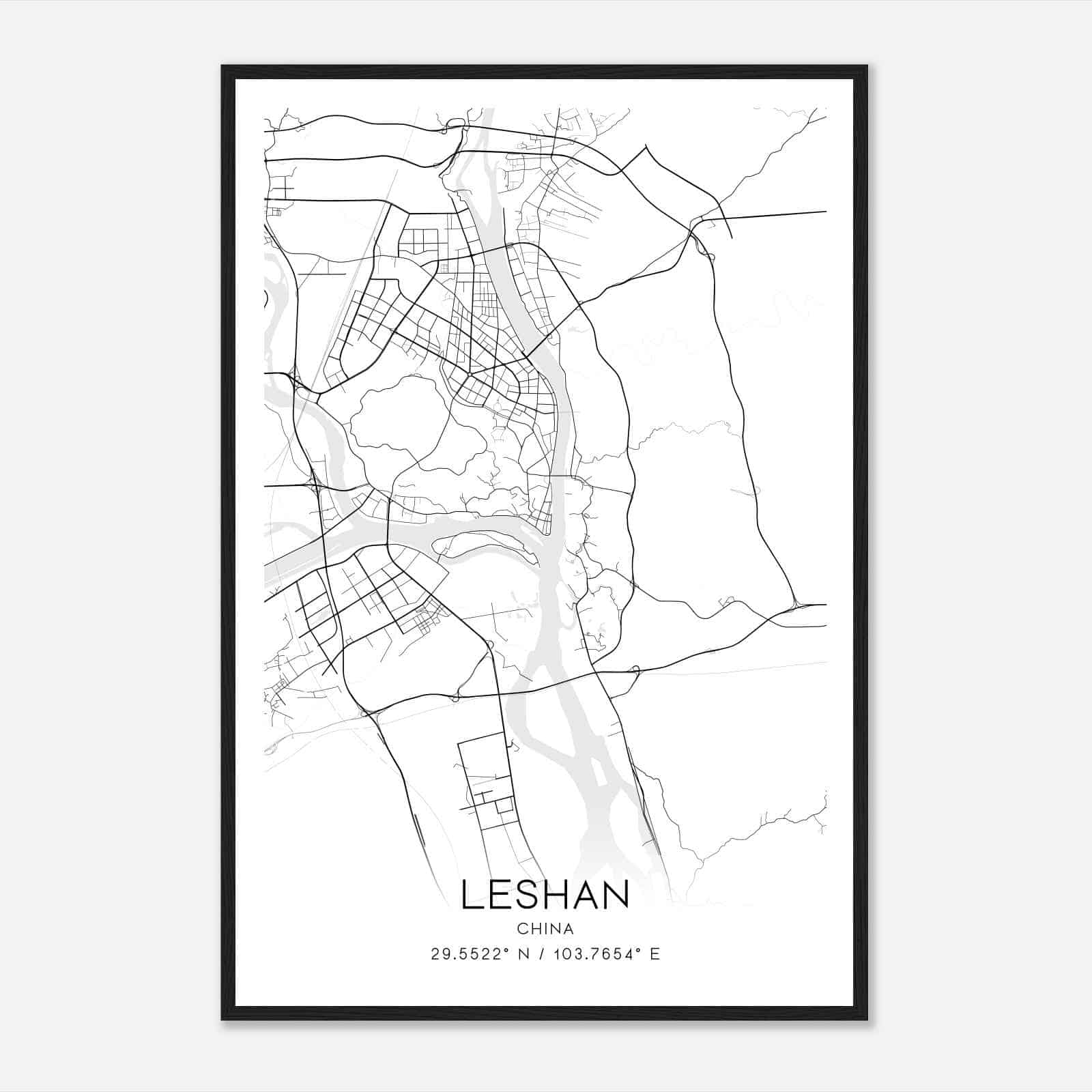 Leshan China Map Poster, Leshan City Road Wall Art Print