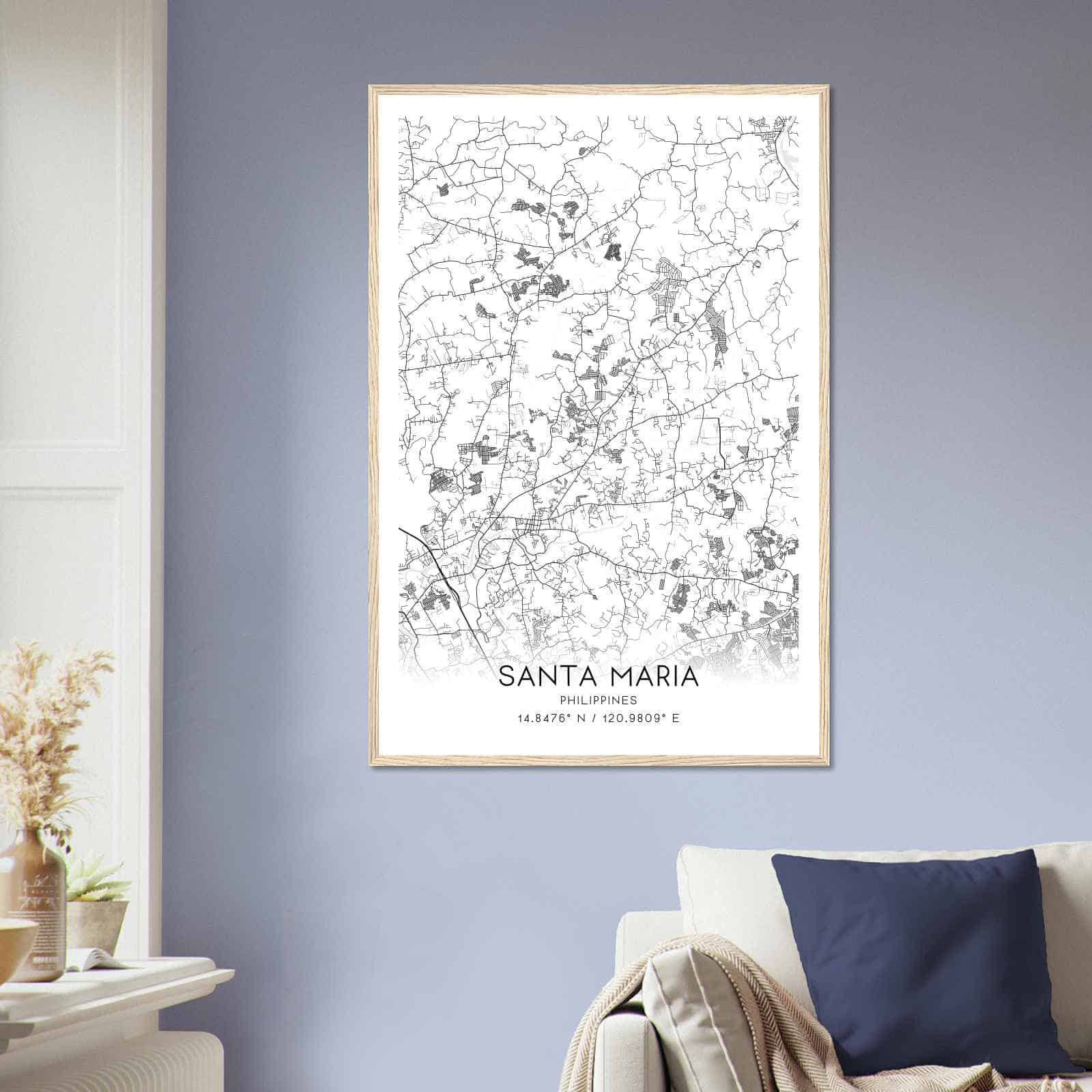 Santa Maria Philippines Map Poster, Santa Maria City Road Wall Art Print