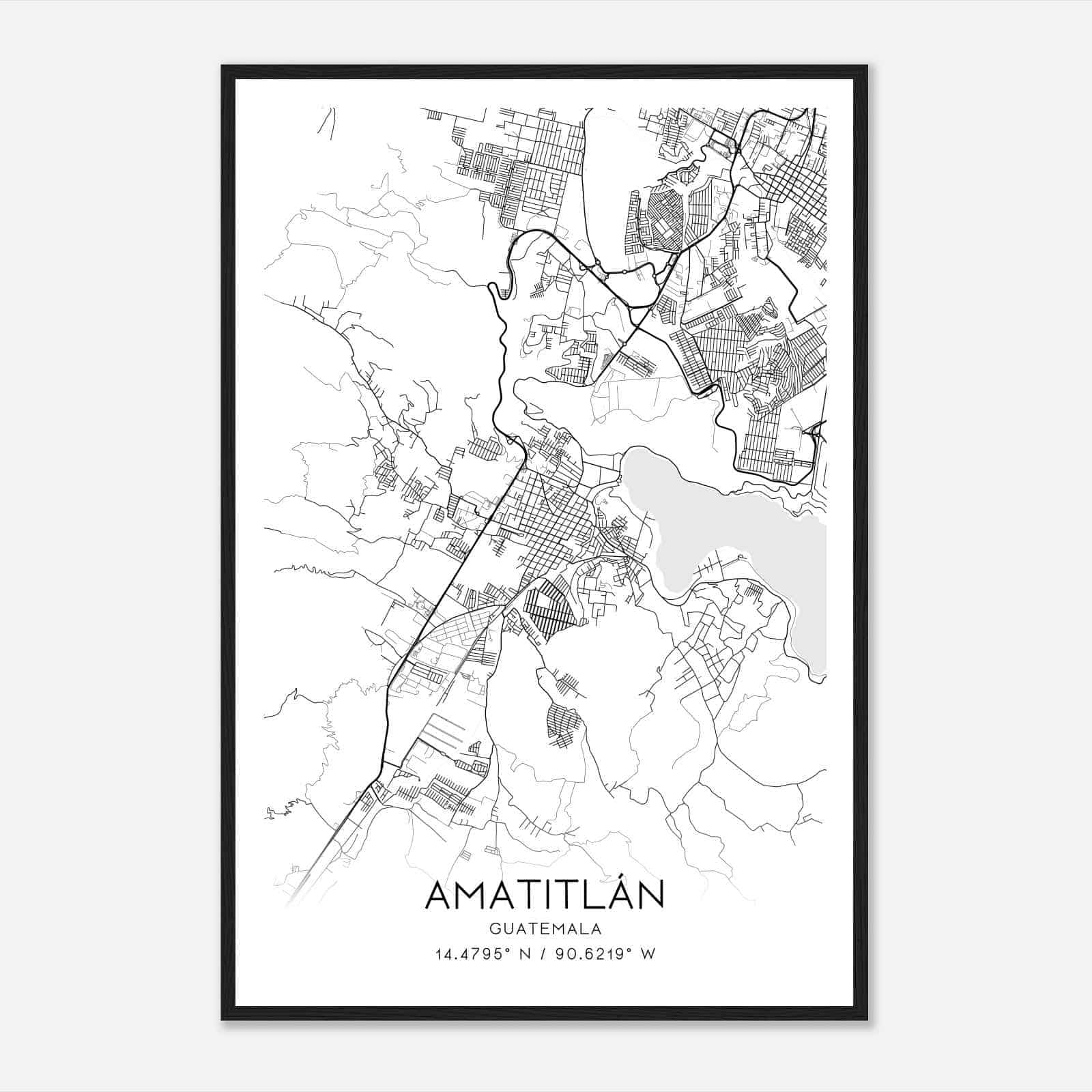 Amatitlan Guatemala Map Poster, Amatitlan City Road Wall Art Print