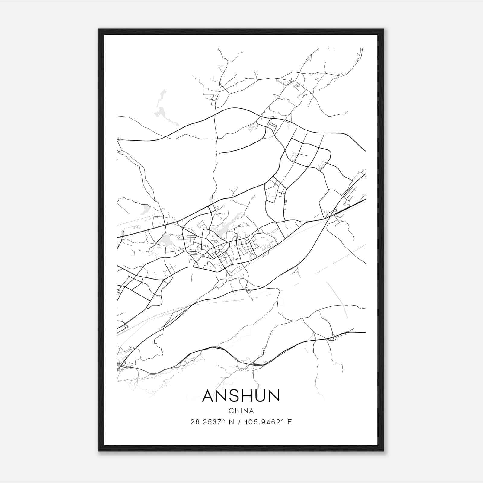 Anshun China Map Poster, Anshun City Road Wall Art Print