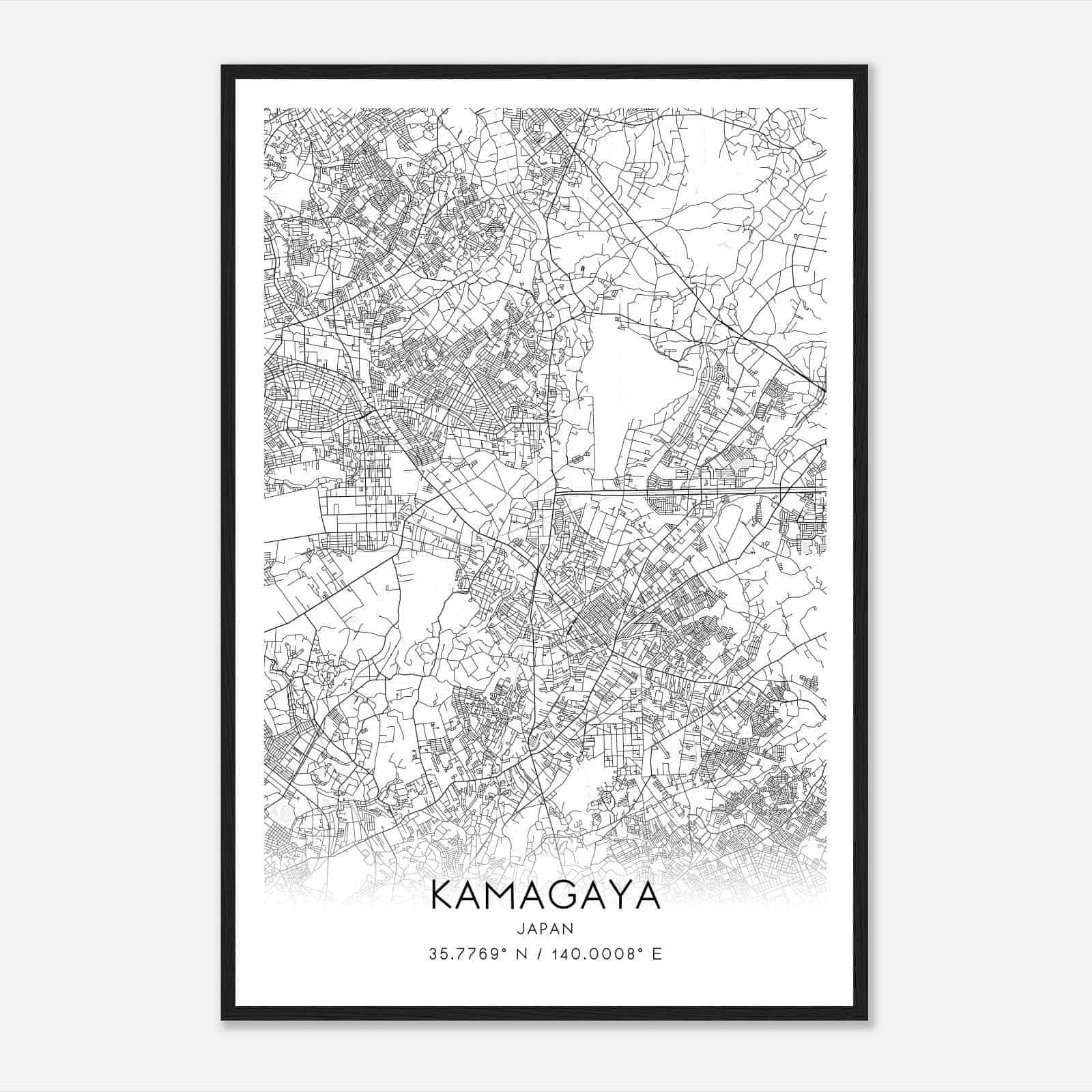 Kamagaya Japan Map Poster, Kamagaya City Road Wall Art Print