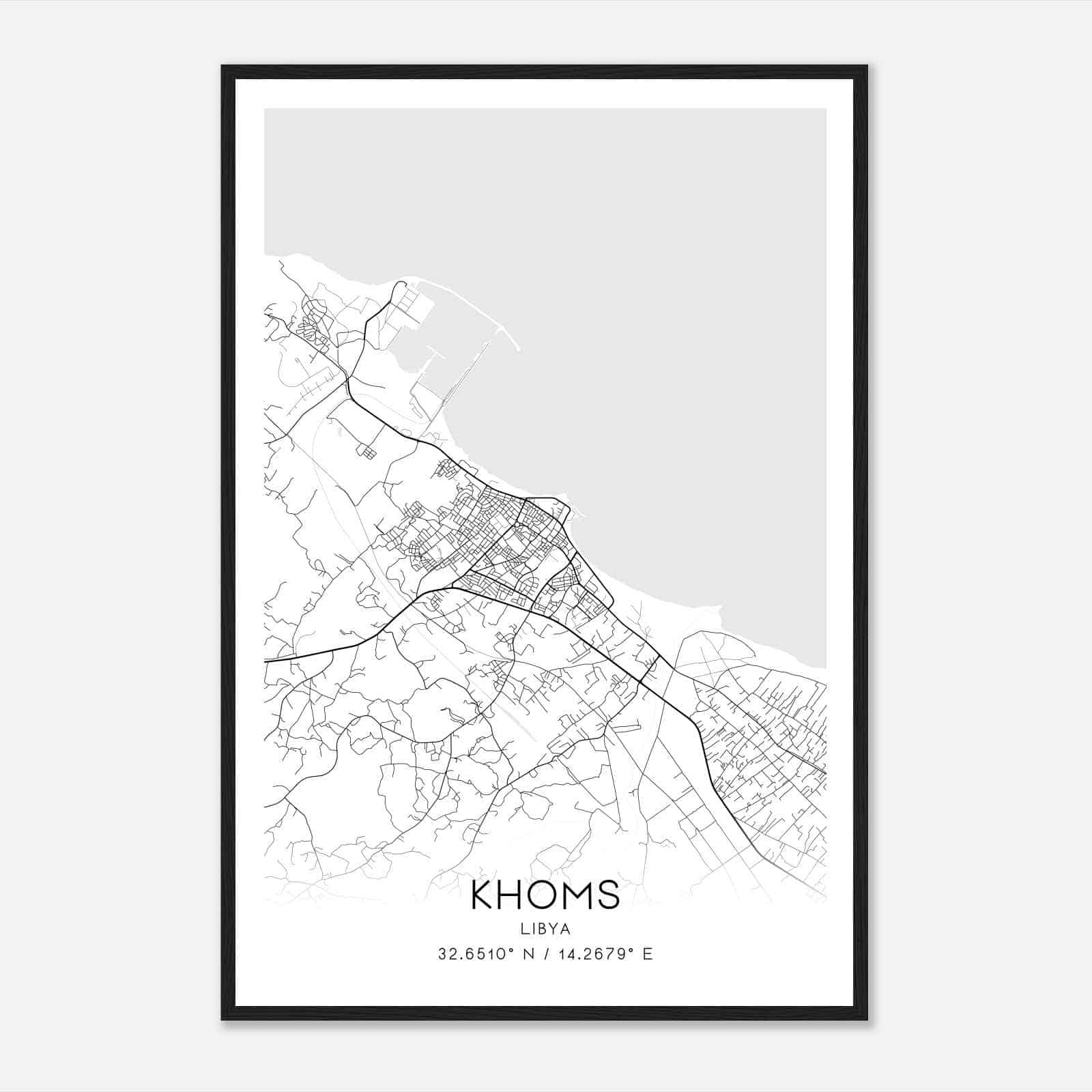 Khoms Libya Map Poster, Khoms City Road Wall Art Print