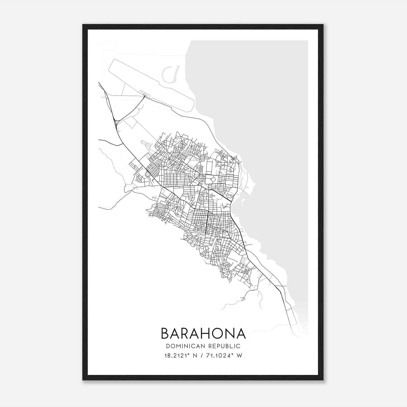 Barahona Dominican Republic Map Poster, Barahona City Road Wall Art Print
