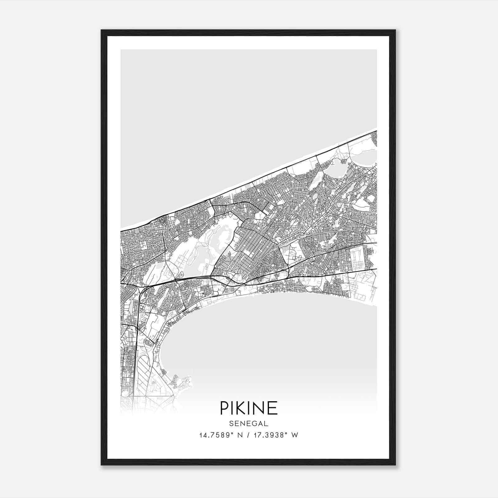 Pikine Senegal Map Poster, Pikine City Road Wall Art Print