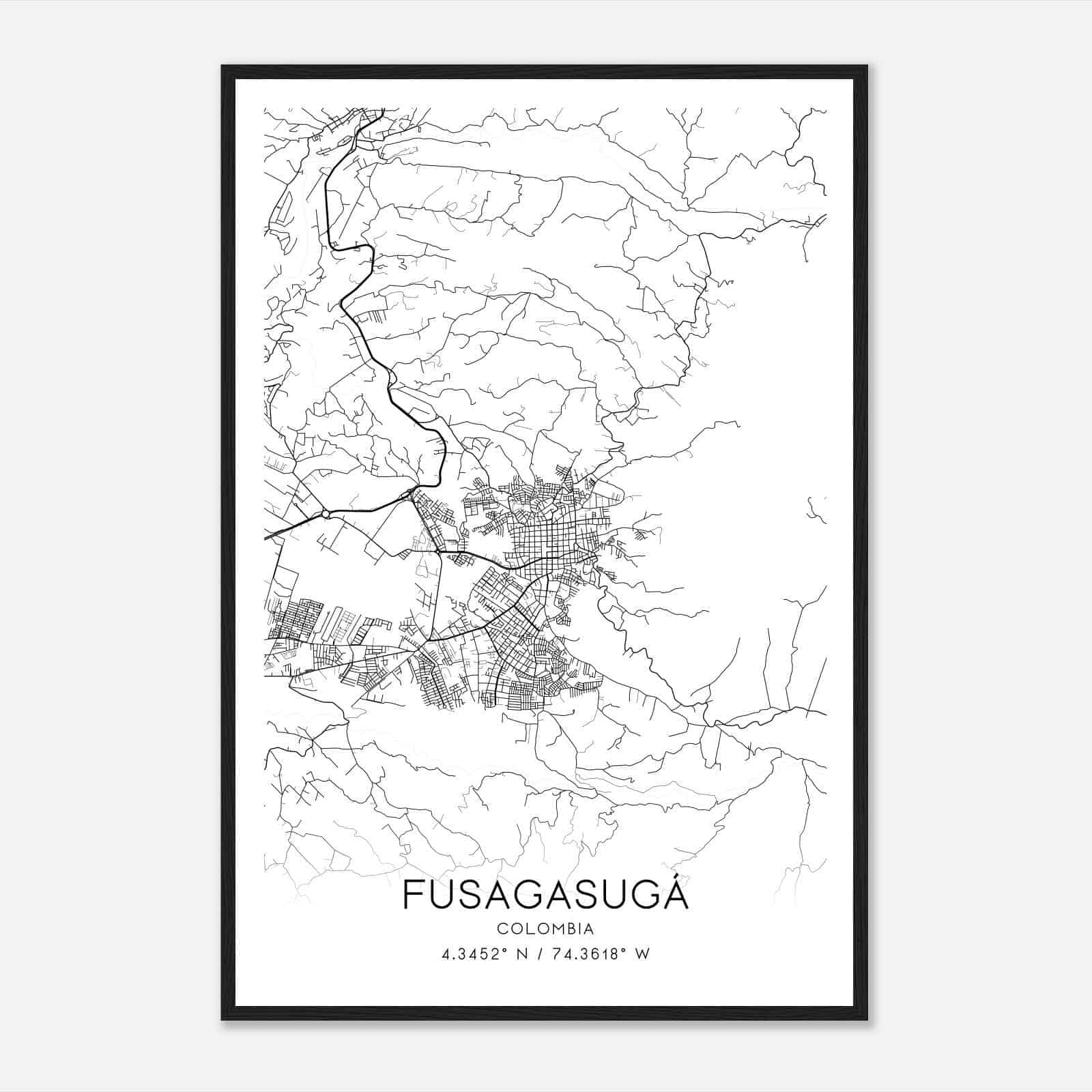 Fusagasuga Colombia Map Poster, Fusagasuga City Road Wall Art Print