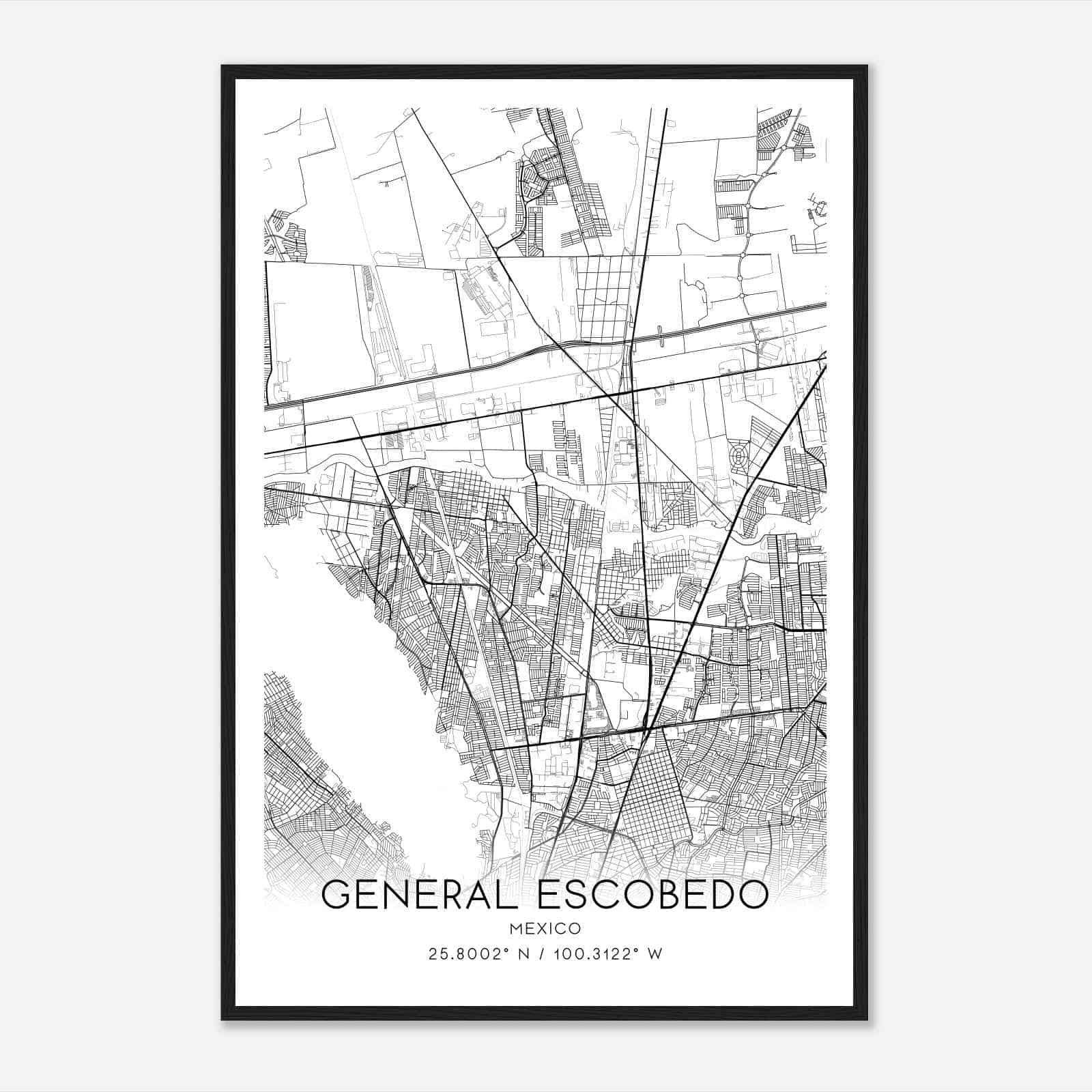 General Escobedo Mexico Map Poster, General Escobedo City Road Wall Art Print
