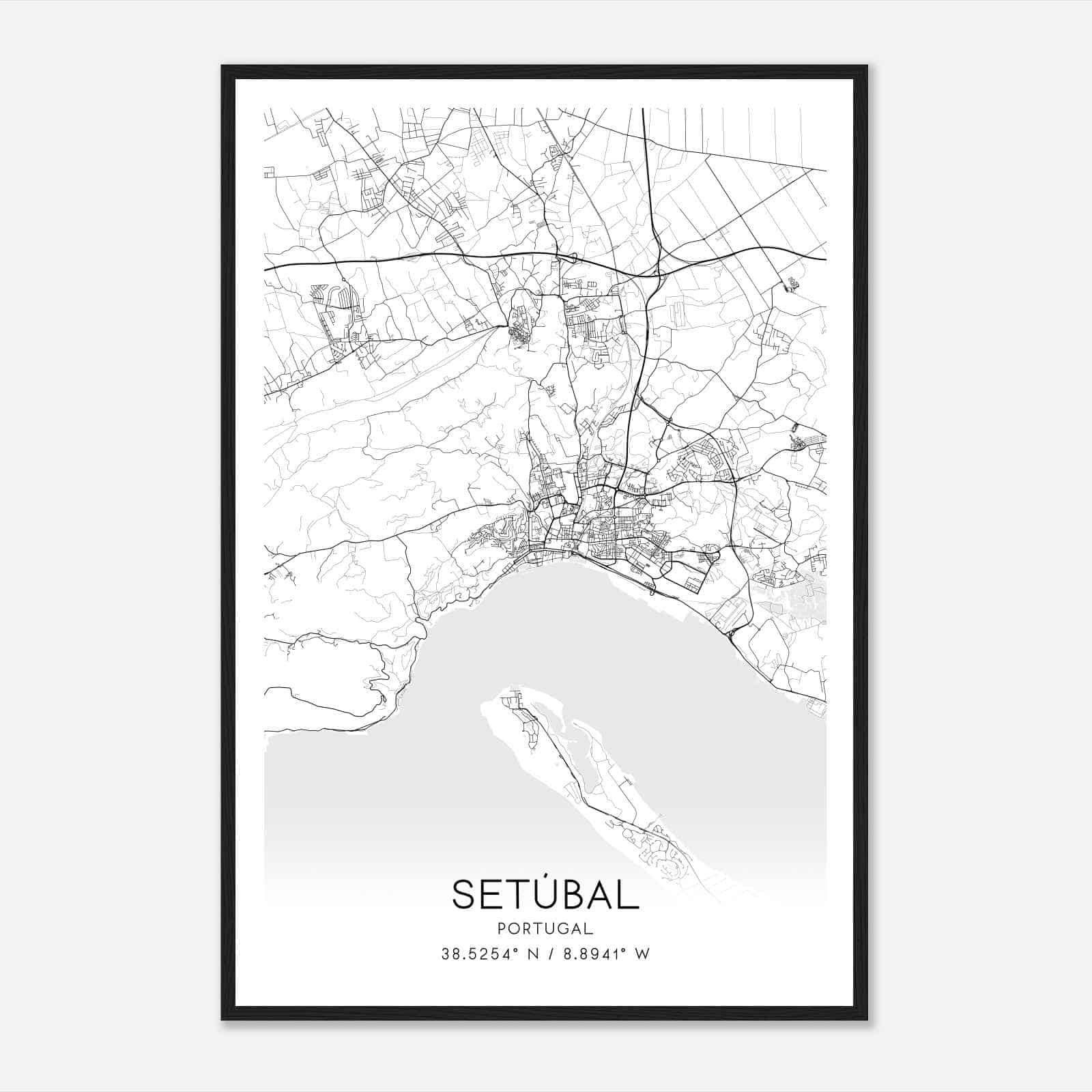Setubal Portugal Map Poster, Setubal City Road Wall Art Print