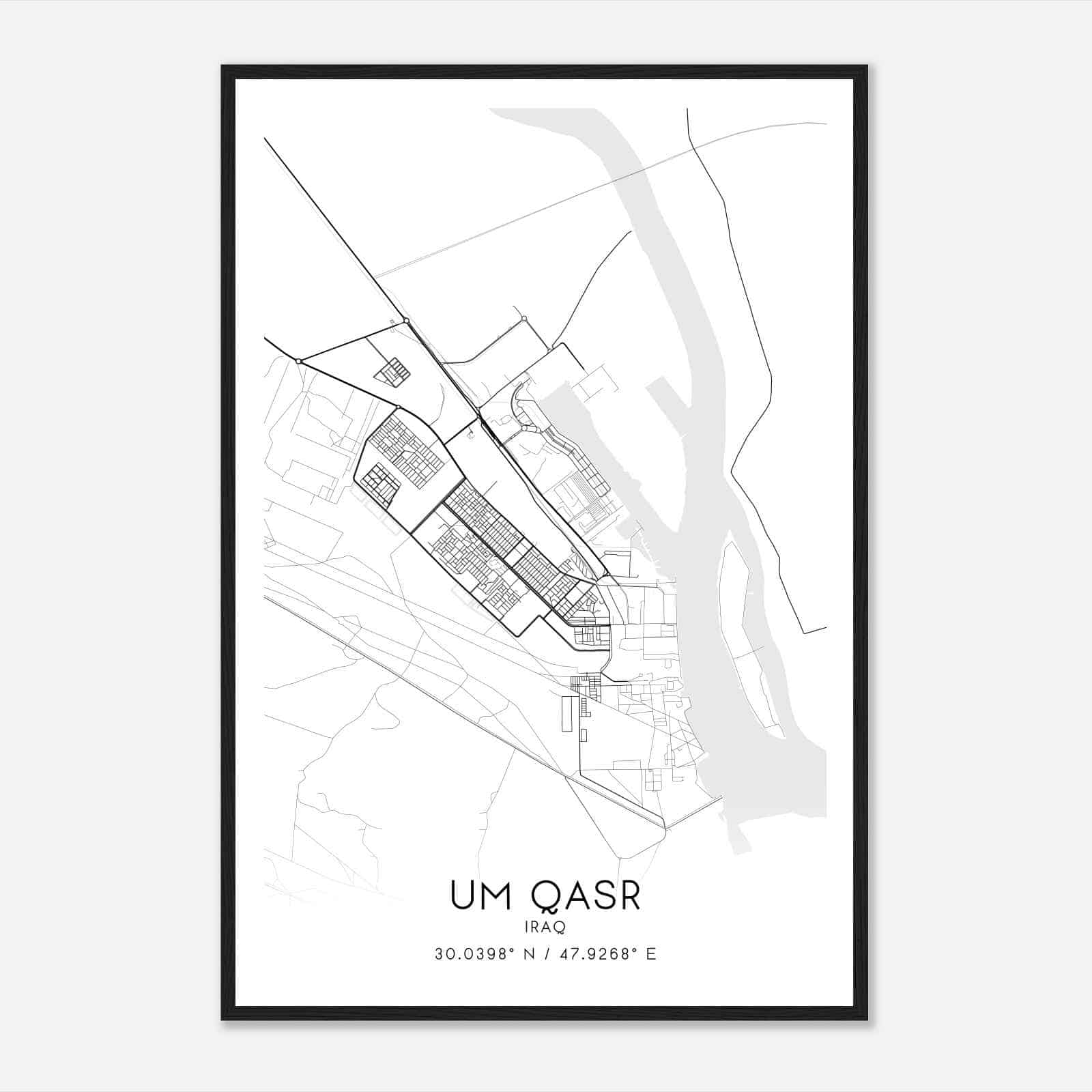 Um Qasr Iraq Map Poster, Um Qasr City Road Wall Art Print